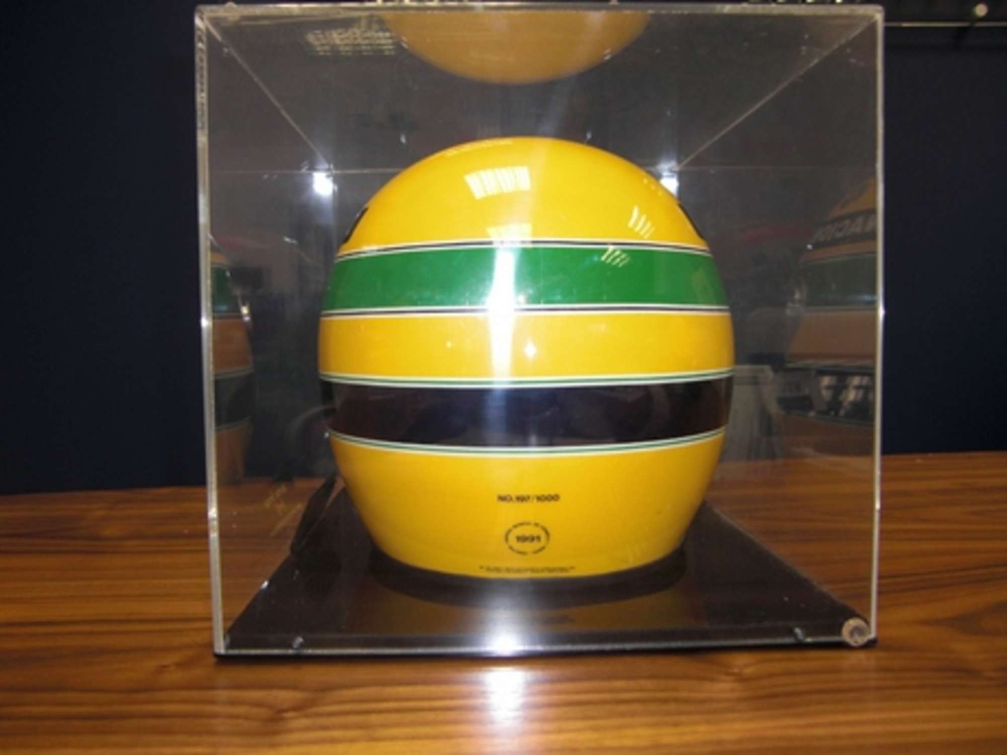 Ayrton Senna replica helmet painted by Sid Mosca, with Certi-Sold
