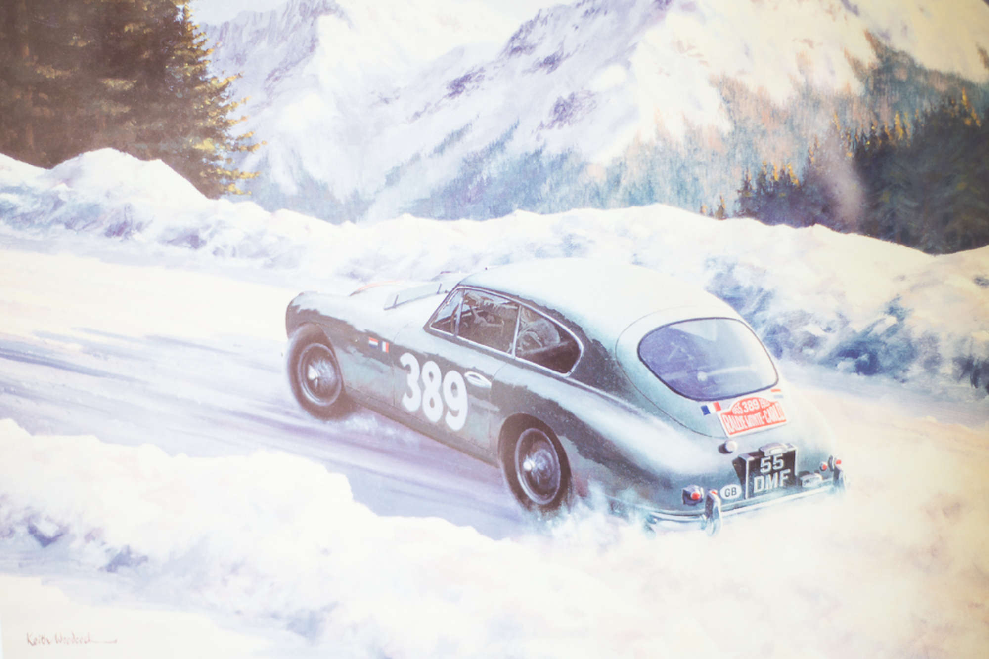 Keith Woodcock Print: Flying Snow Aston DB2/4-Auction Lot