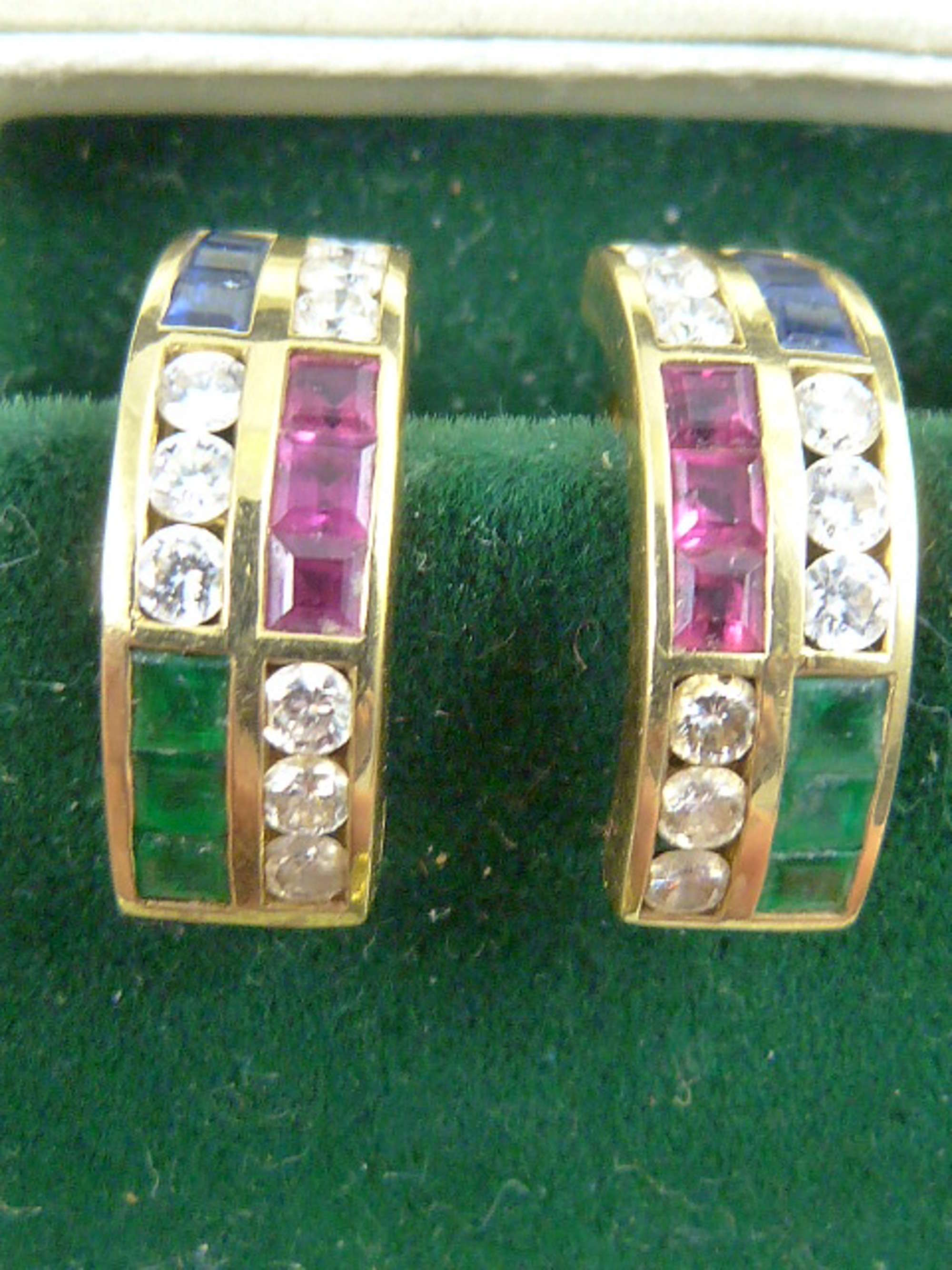 Antique Ruby, Sapphire, Emerald and Diamond Earrings-Sold