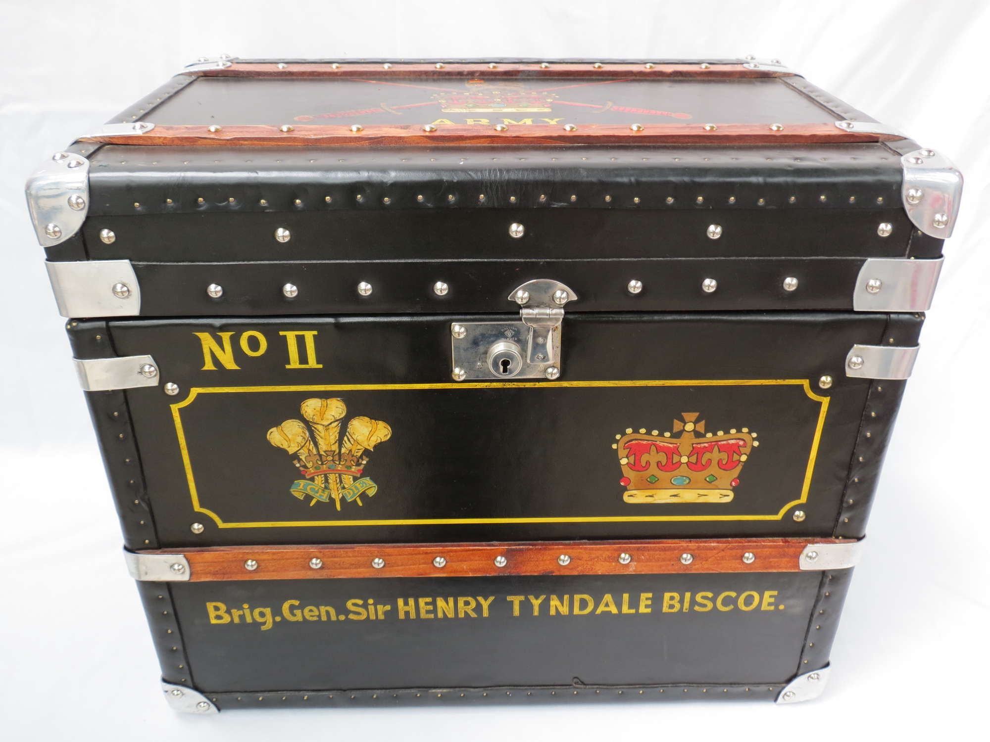 An Army and Navy Stores type black leather Travel Trunk-Auction Lot