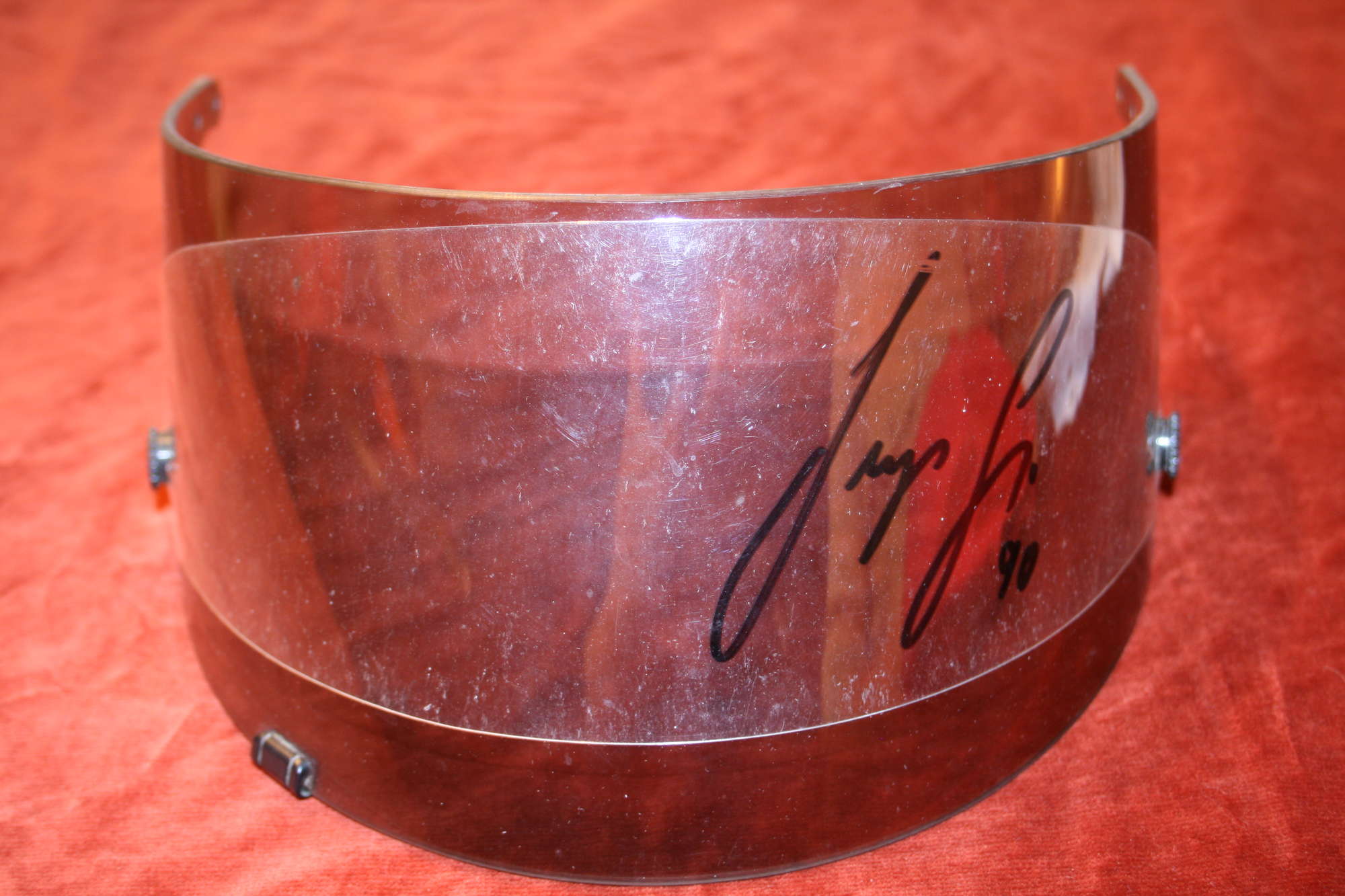 Gerhard Berger Signed Race Used Crash Helmet Visor-Sold