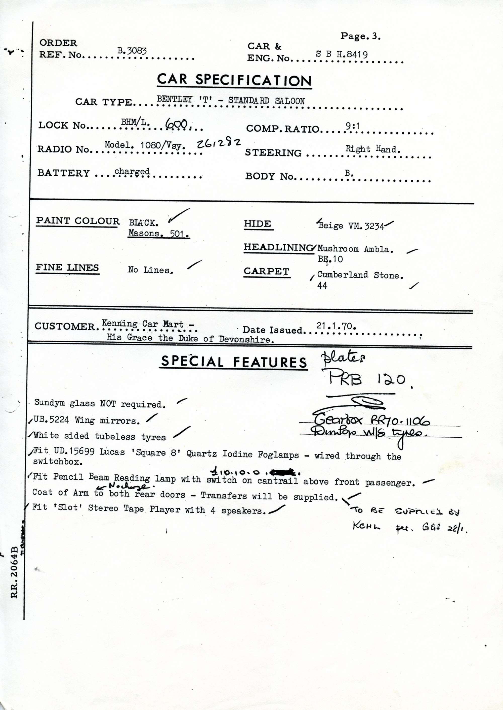 1970 Bentley T1 Ex Duke of Devonshire-Auction Lot