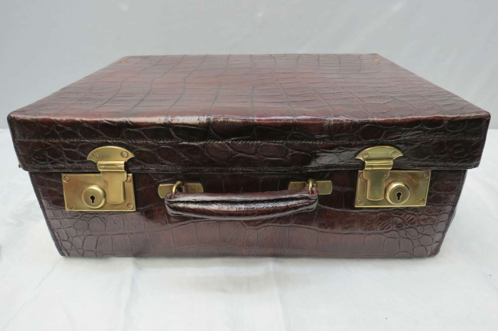 A very fine crocodile skin Travel Case with two brass locks-Auction Lot