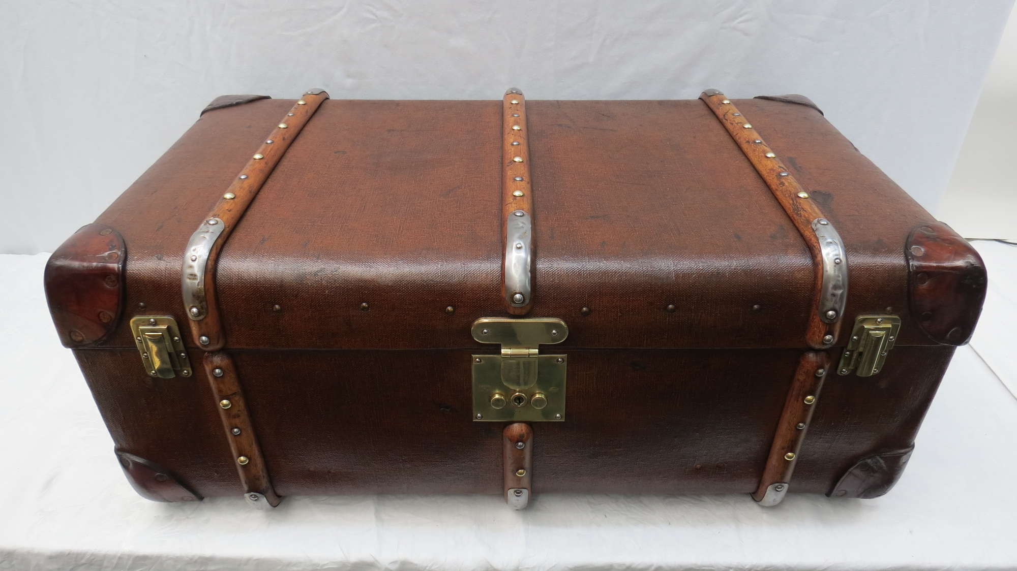 An antique beechwood banded steamer Travel Trunk-Sold