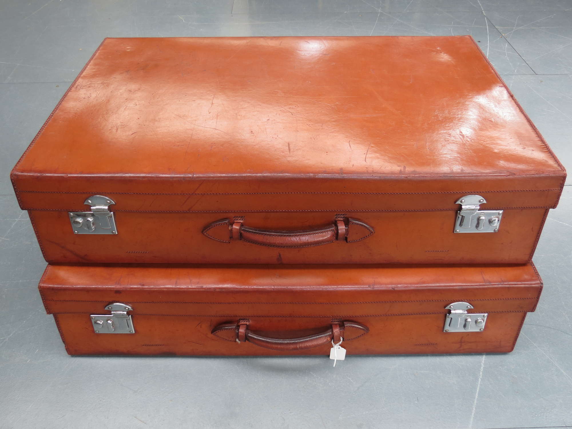 A pair of good quality English leather motor Car Suitcases -Sold