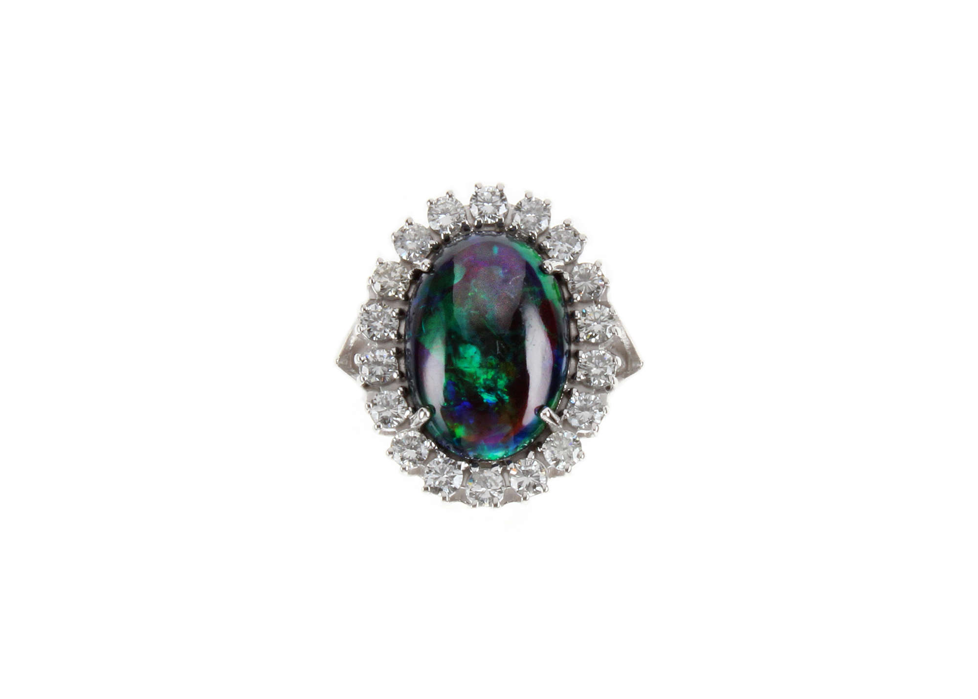 Stunning Black Opal and Diamond Cluster Ring-Sold
