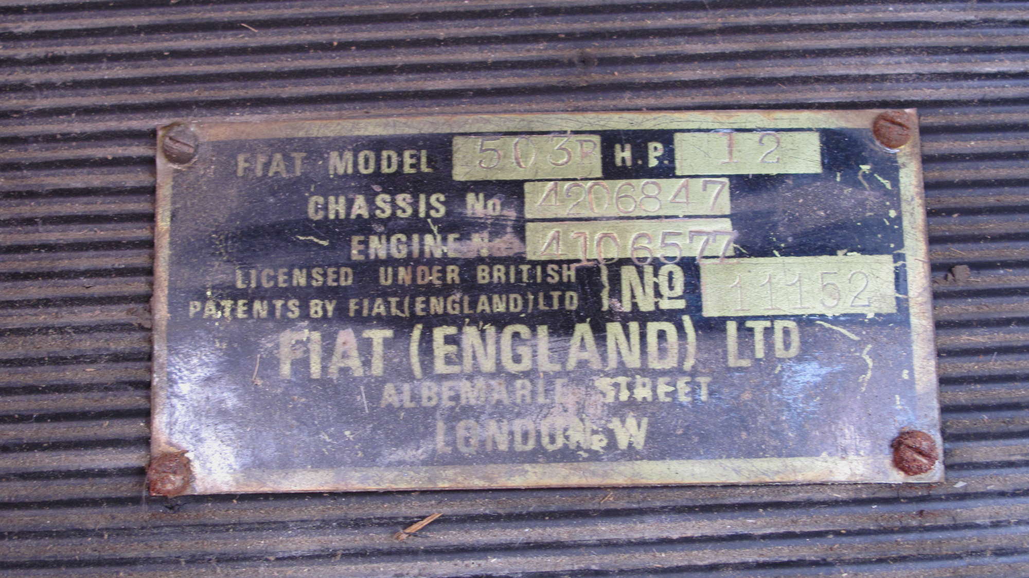 1926 FIAT 503B 2 Seater Open Tourer with Dickey Seat-Sold