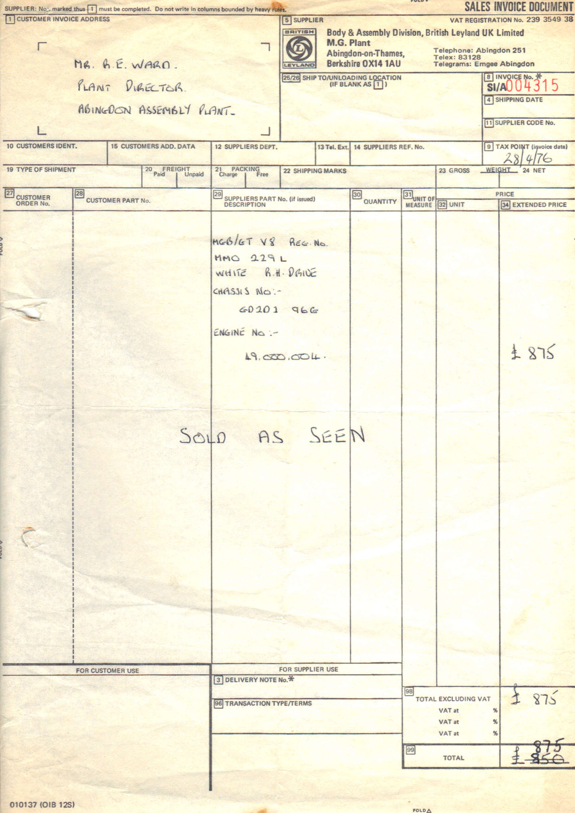 1972 MGBGT V8 Prototype-Sold