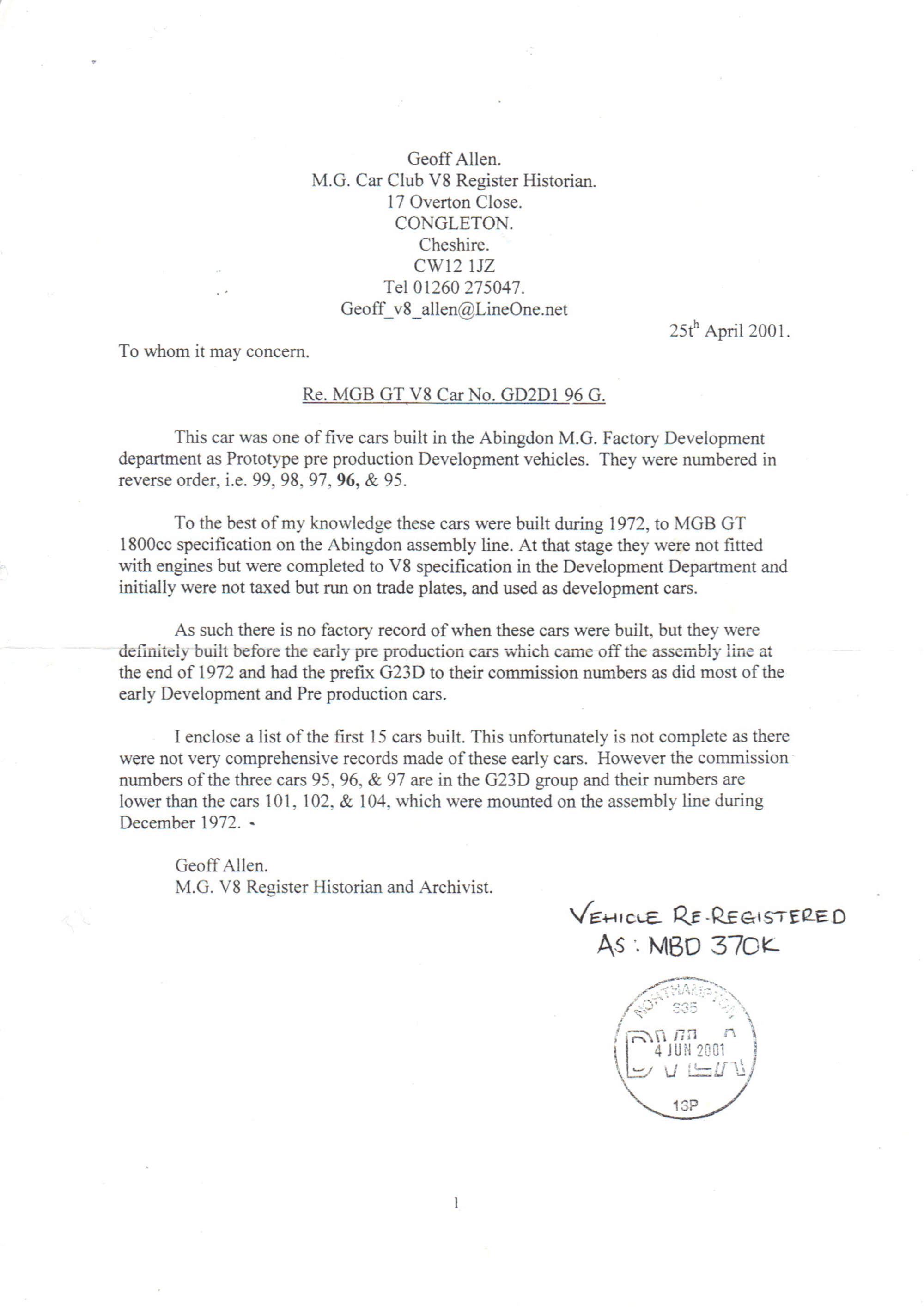 1972 MGBGT V8 Prototype-Sold