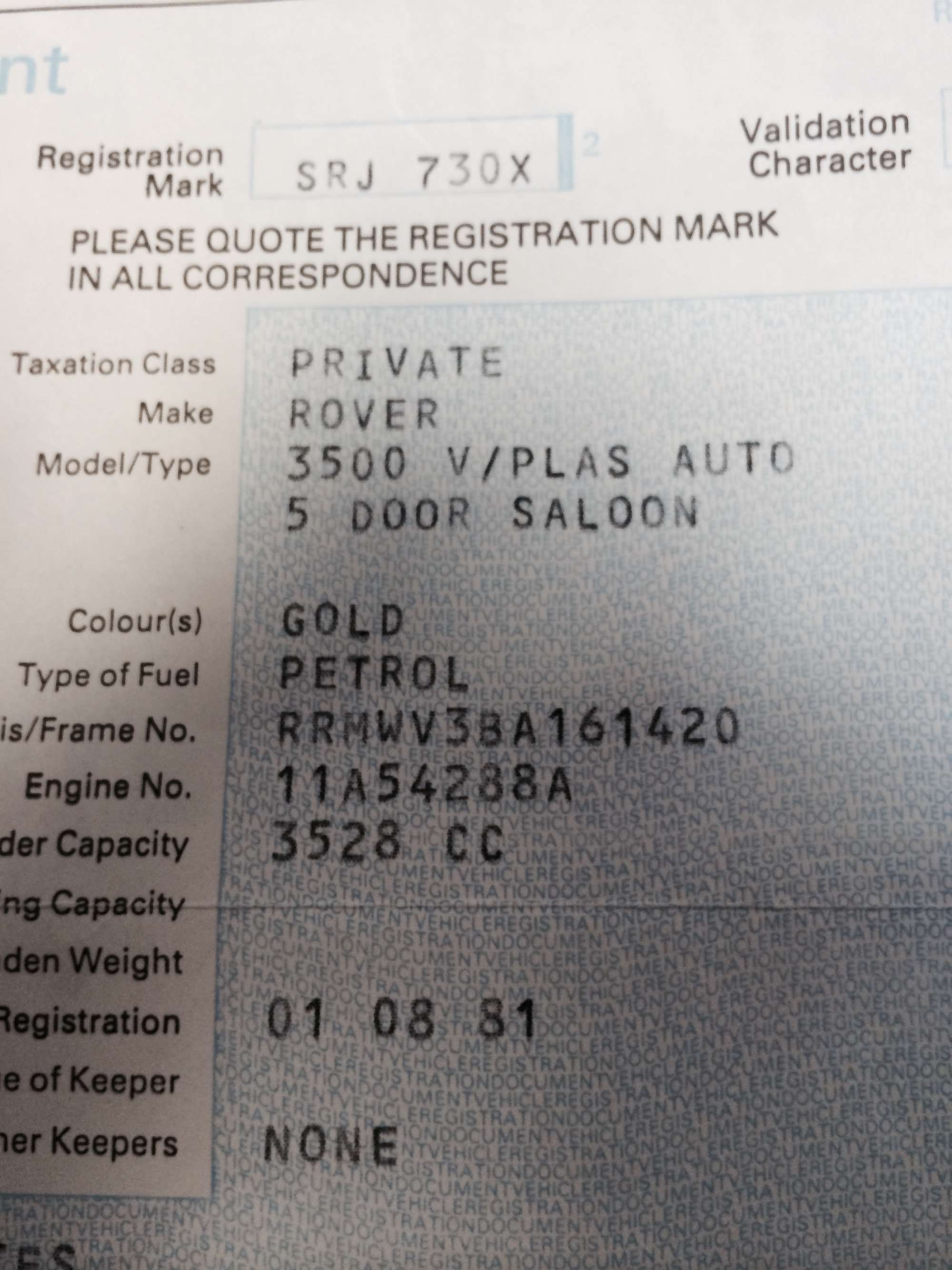 1981 Rover 3500 SD1 Vanden Plas-Auction Lot