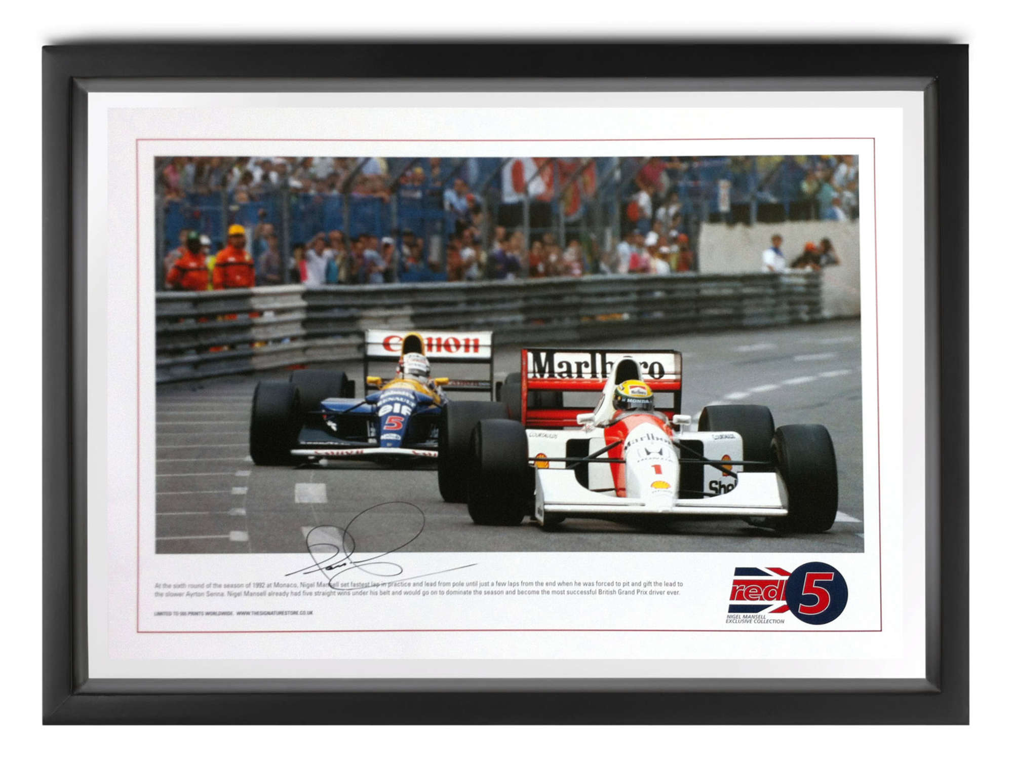 Ayrton Senna, €˜The Chase€™ lithographic print.-Sold