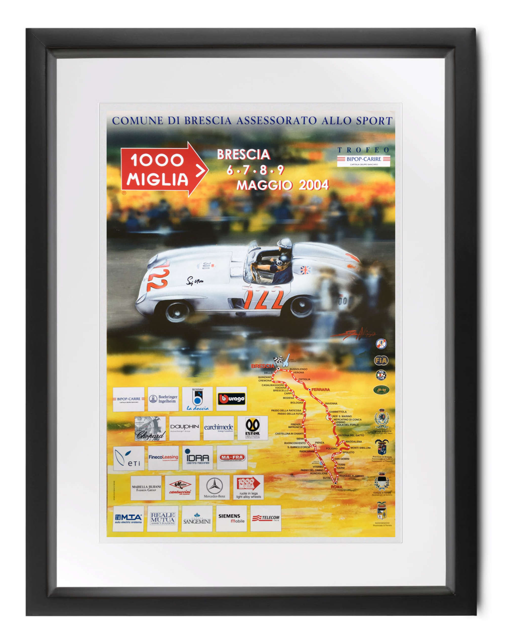 Mille Miglia poster signed by Sir Stirling Moss.-Sold