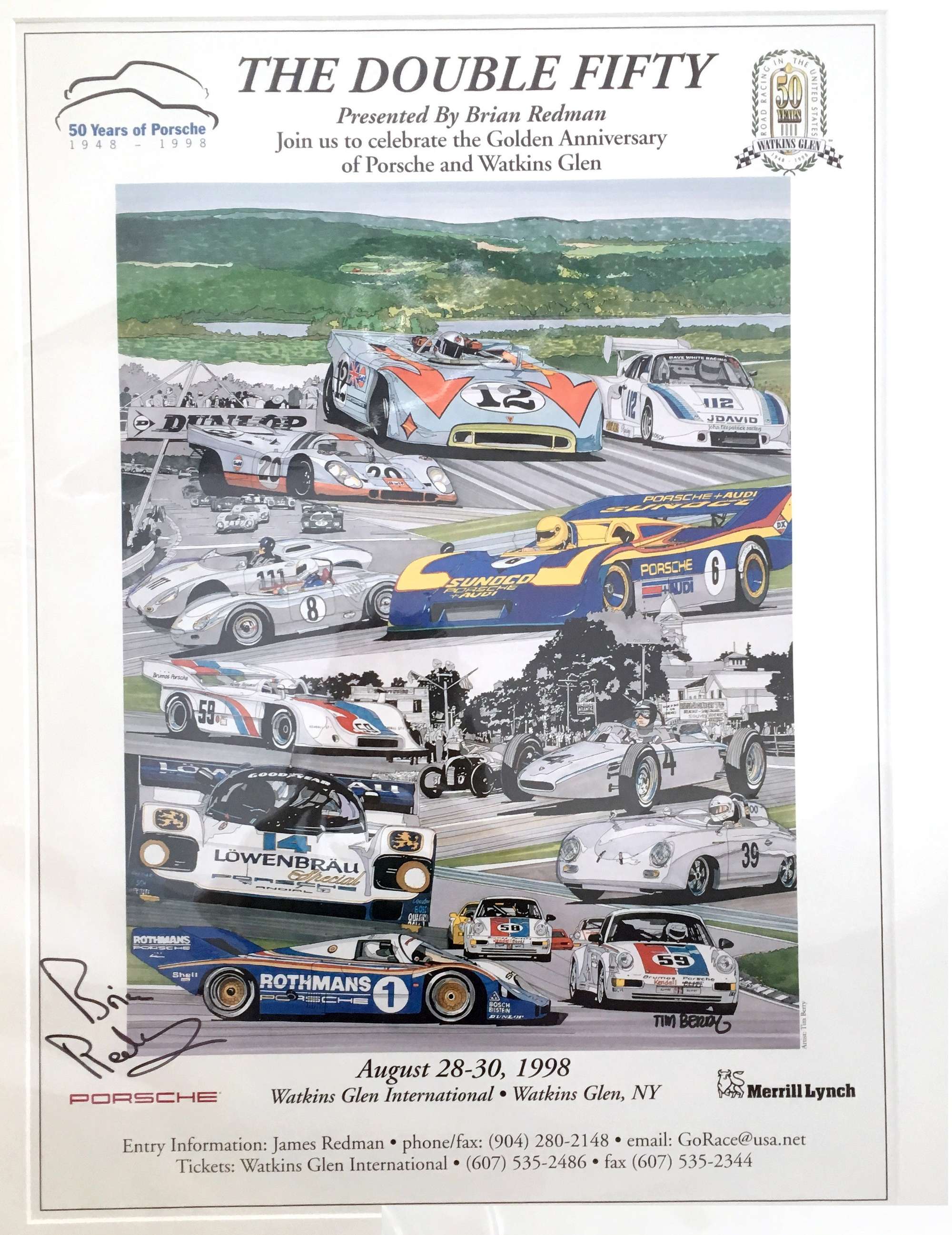 Porsche Poster, signed Brian Redman.-Sold