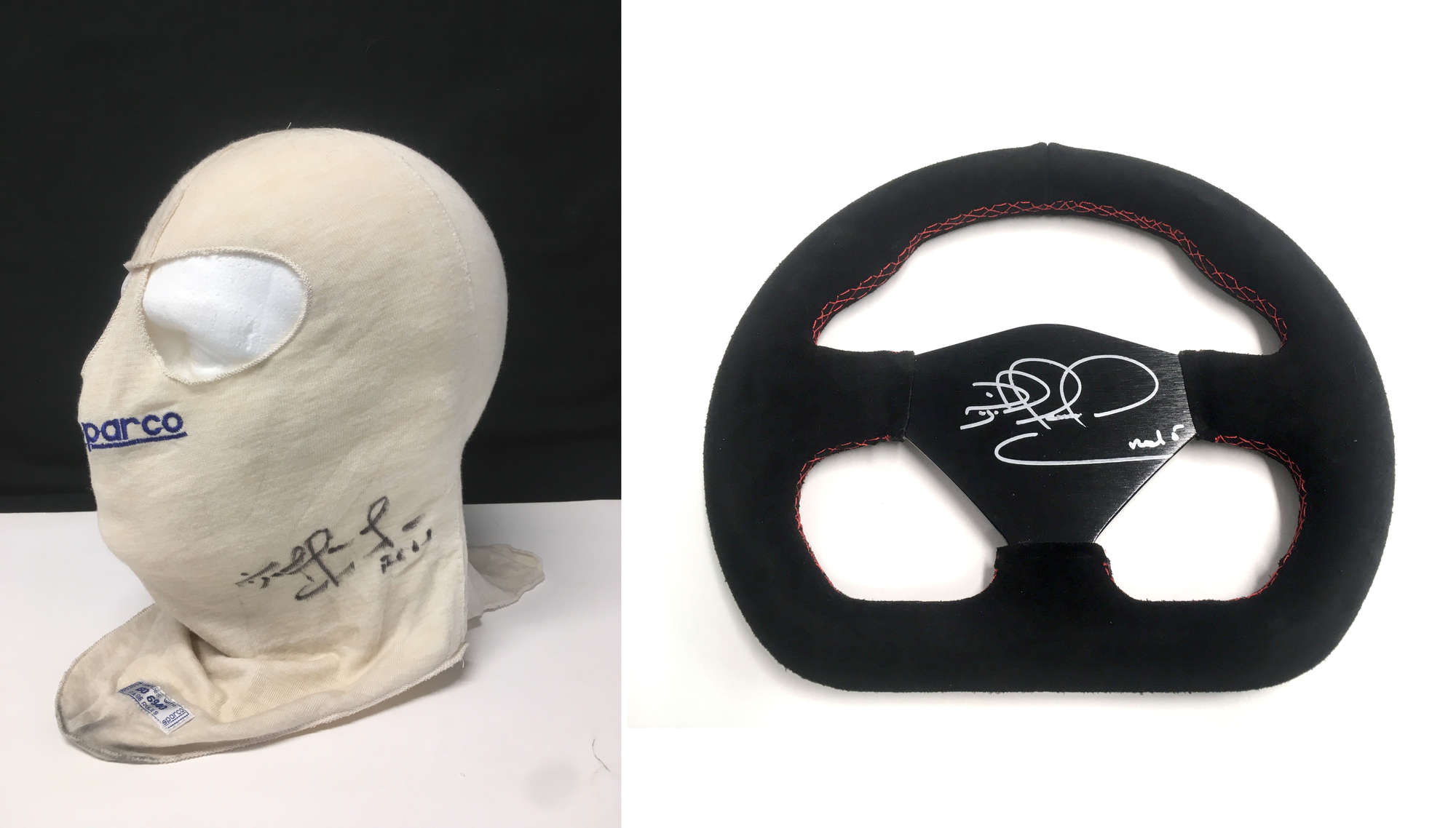 Steering wheel and Nomex Balaclava.-Sold