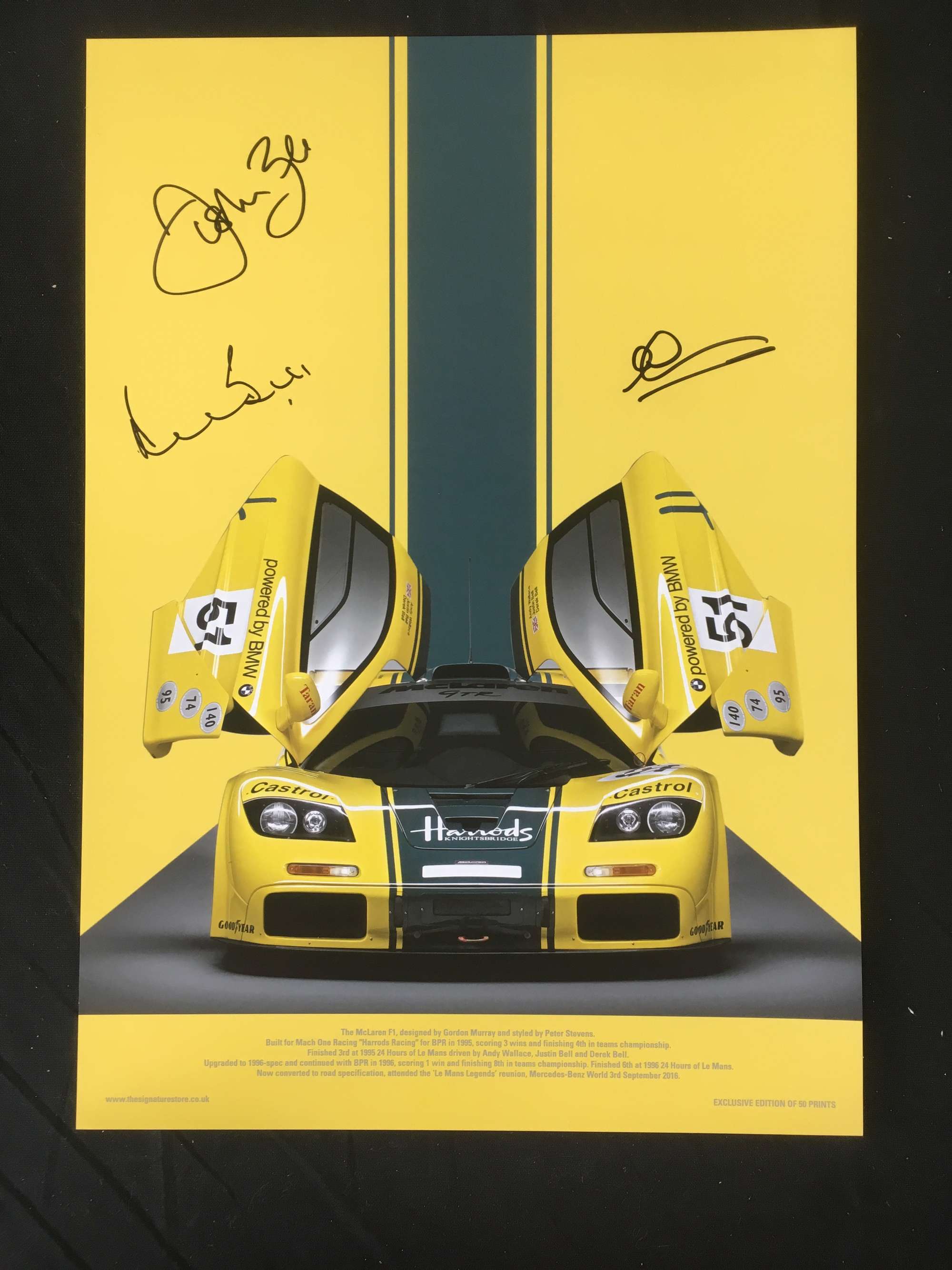 McLaren F1 GTR poster, signed Bell, Bell and Wallace.-Sold