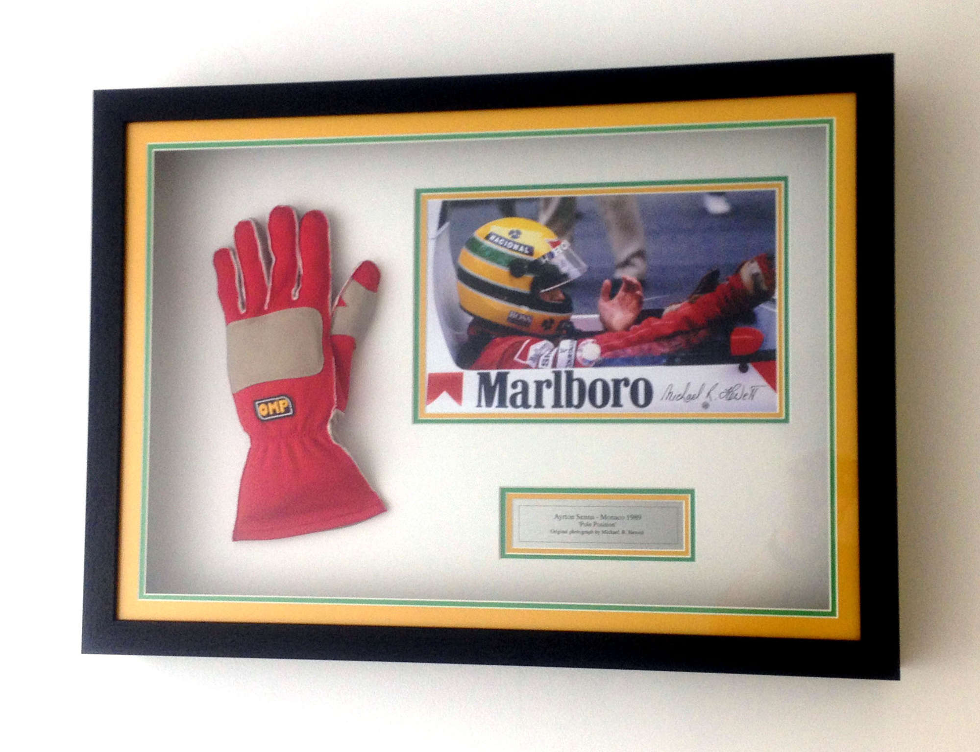 SENNA GLOVE, SIGNED MICHAEL HEWETT-Sold