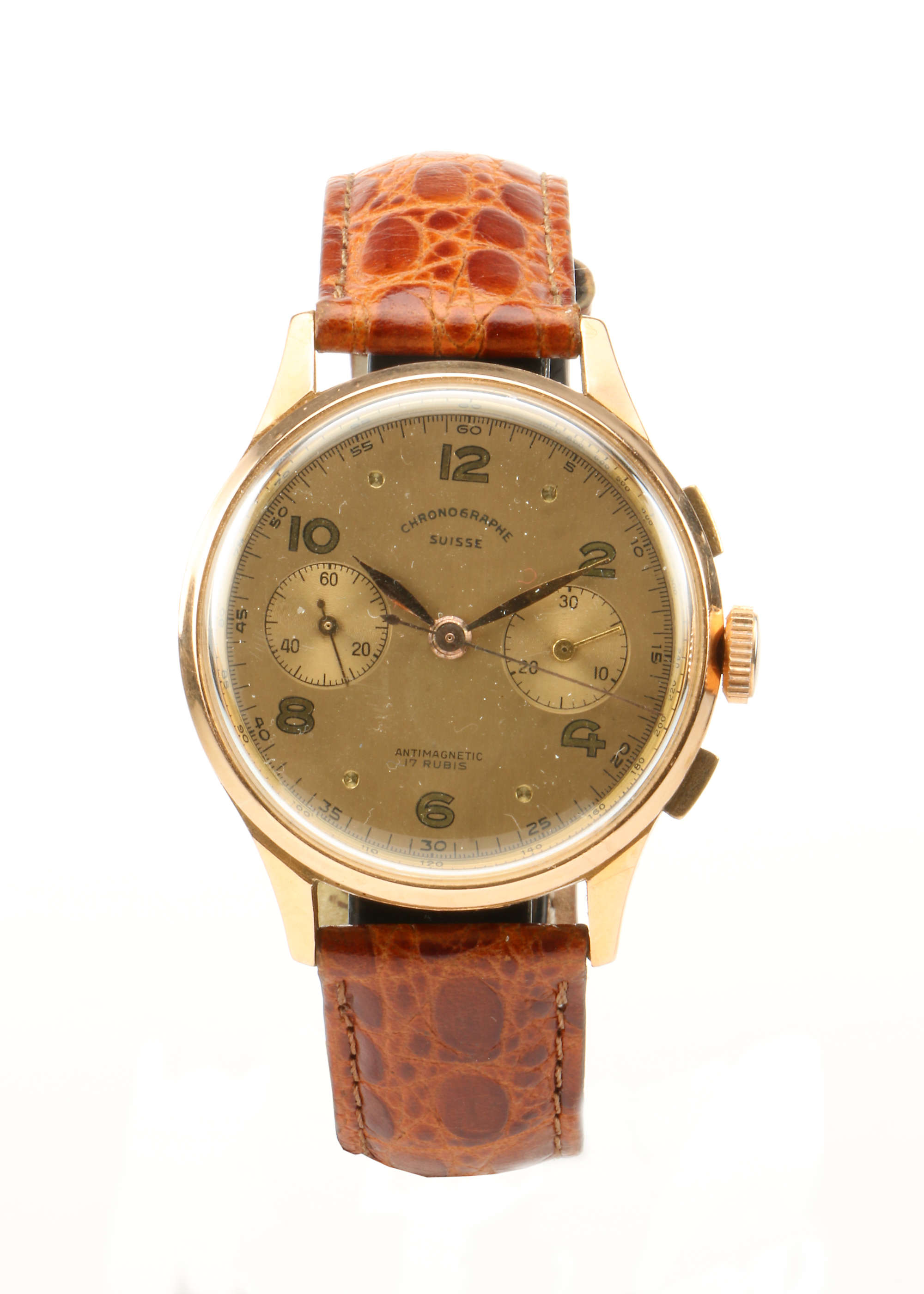 c.1950 Chronograph Suisse 18ct yellow Gold-Sold