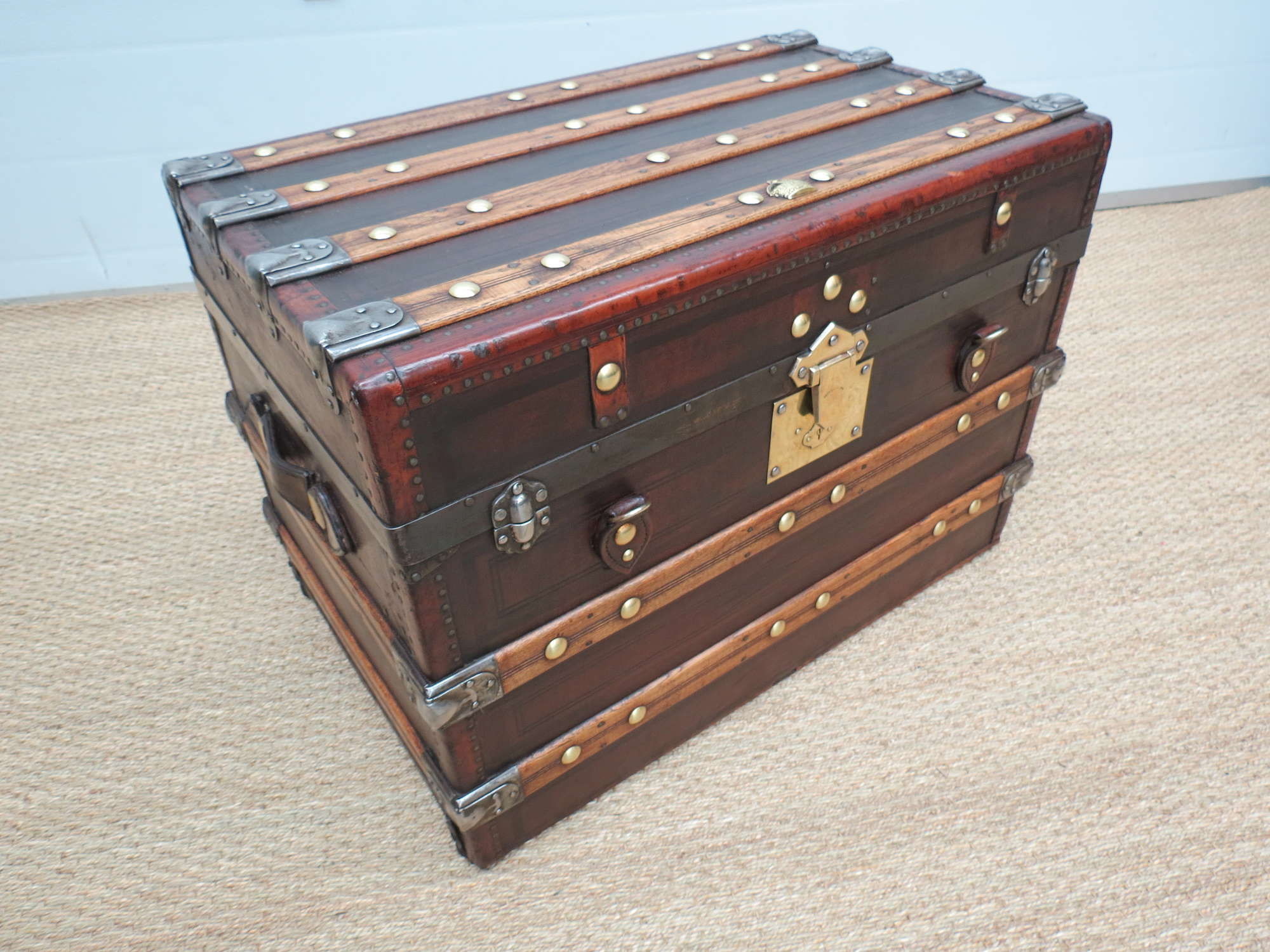 A French leather covered steamer trunk-Sold