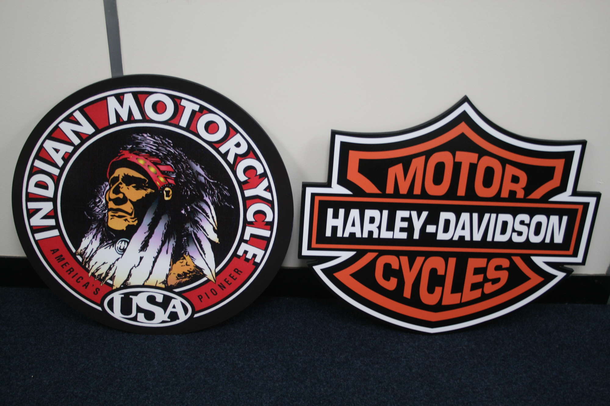 A Pair of Motor Cycle Manufacturer Wall Plaques-Sold