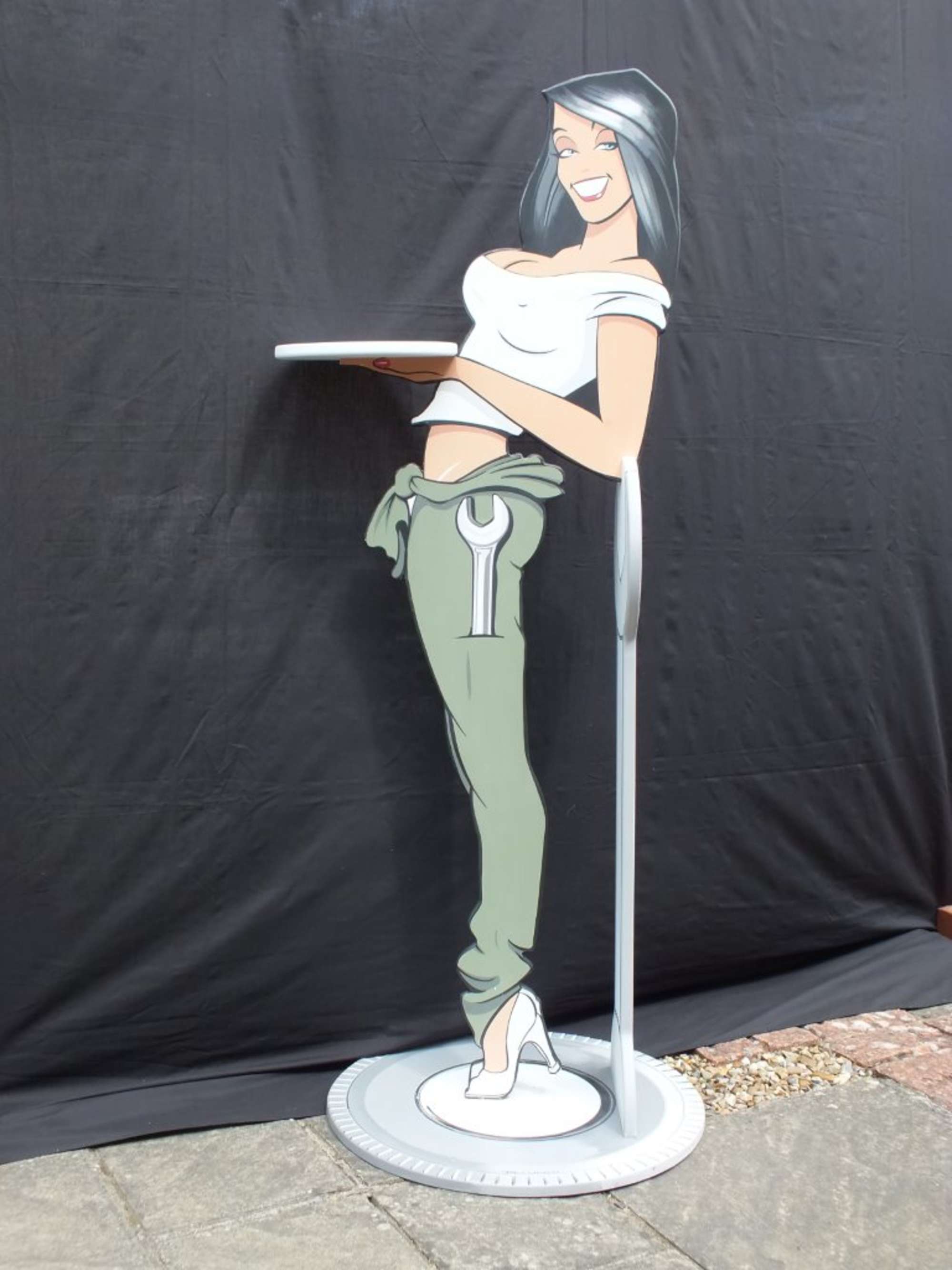 Tony Upson hand painted, double sided cut out, `Workshop Ass-Sold