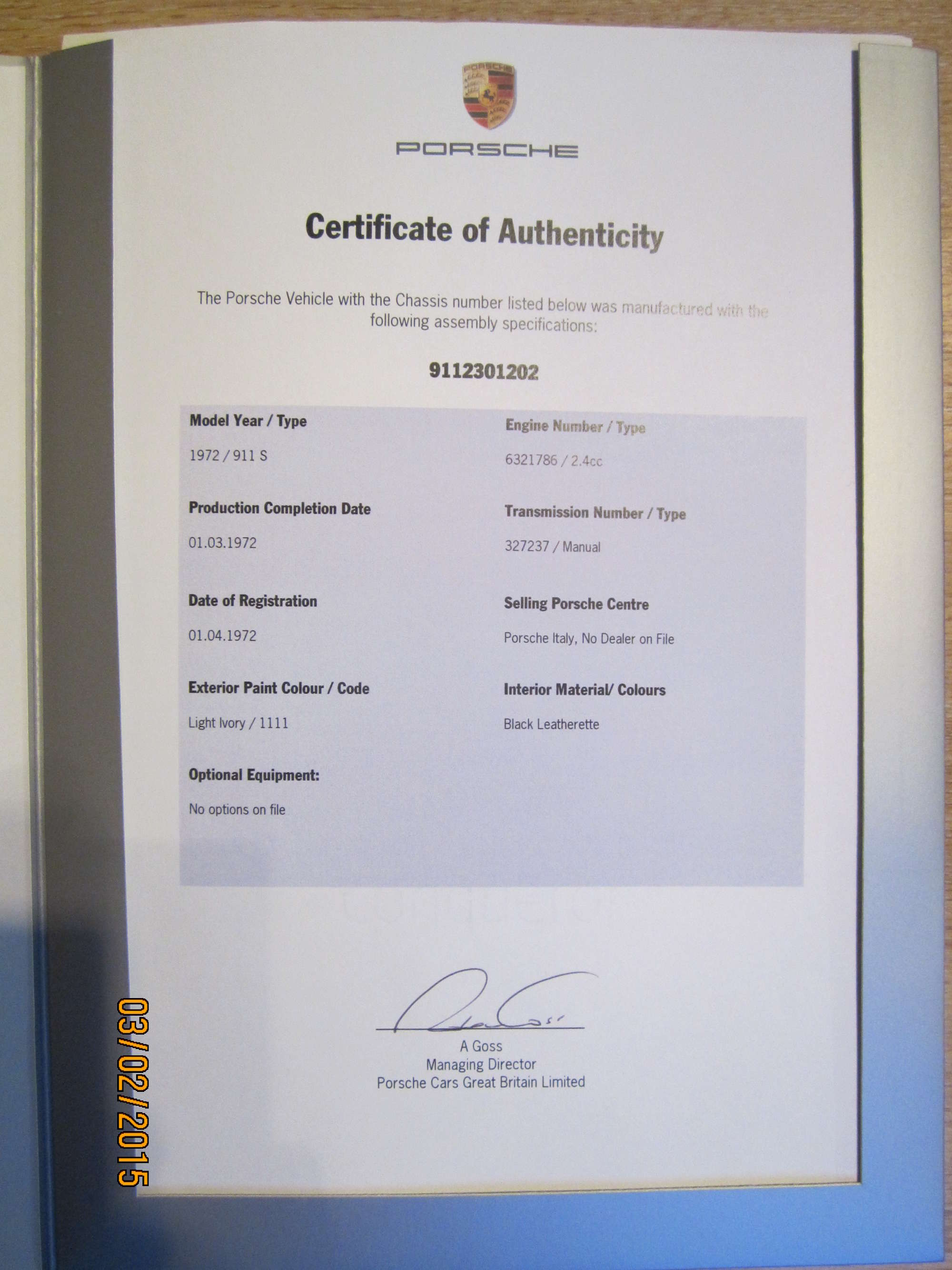 1972 Porsche 911 2.4S Coupe-Sold