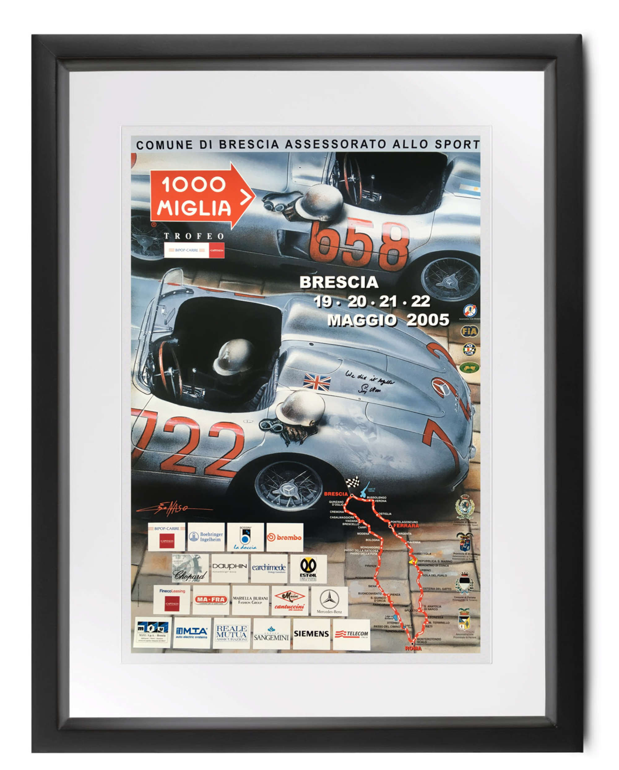 Original Mille Miglia poster for 2005, signed Sir Stirling M-Sold