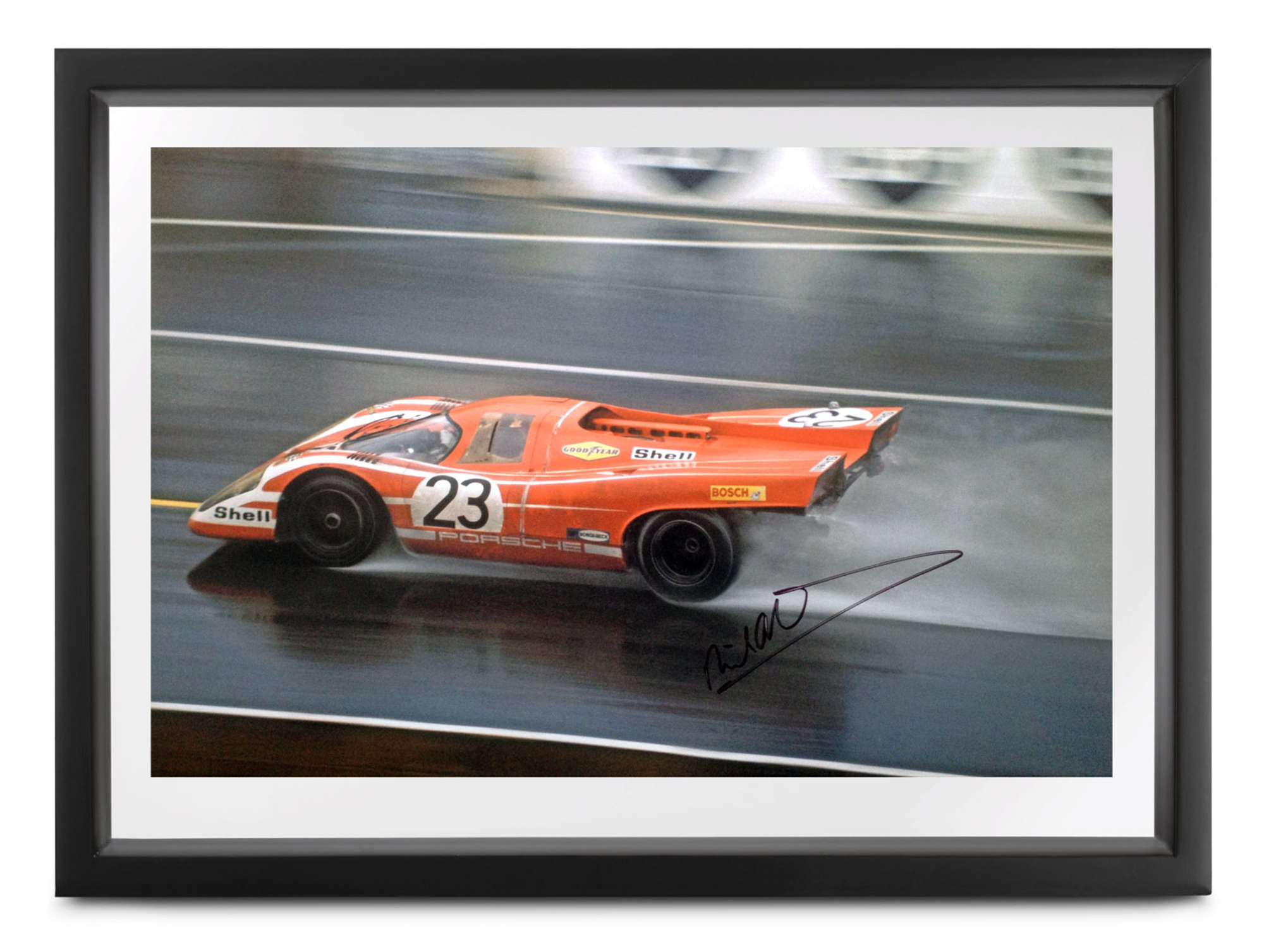 'Porsche 917 in the wet' Signed Richard Attwood & Hans Herrm-Sold