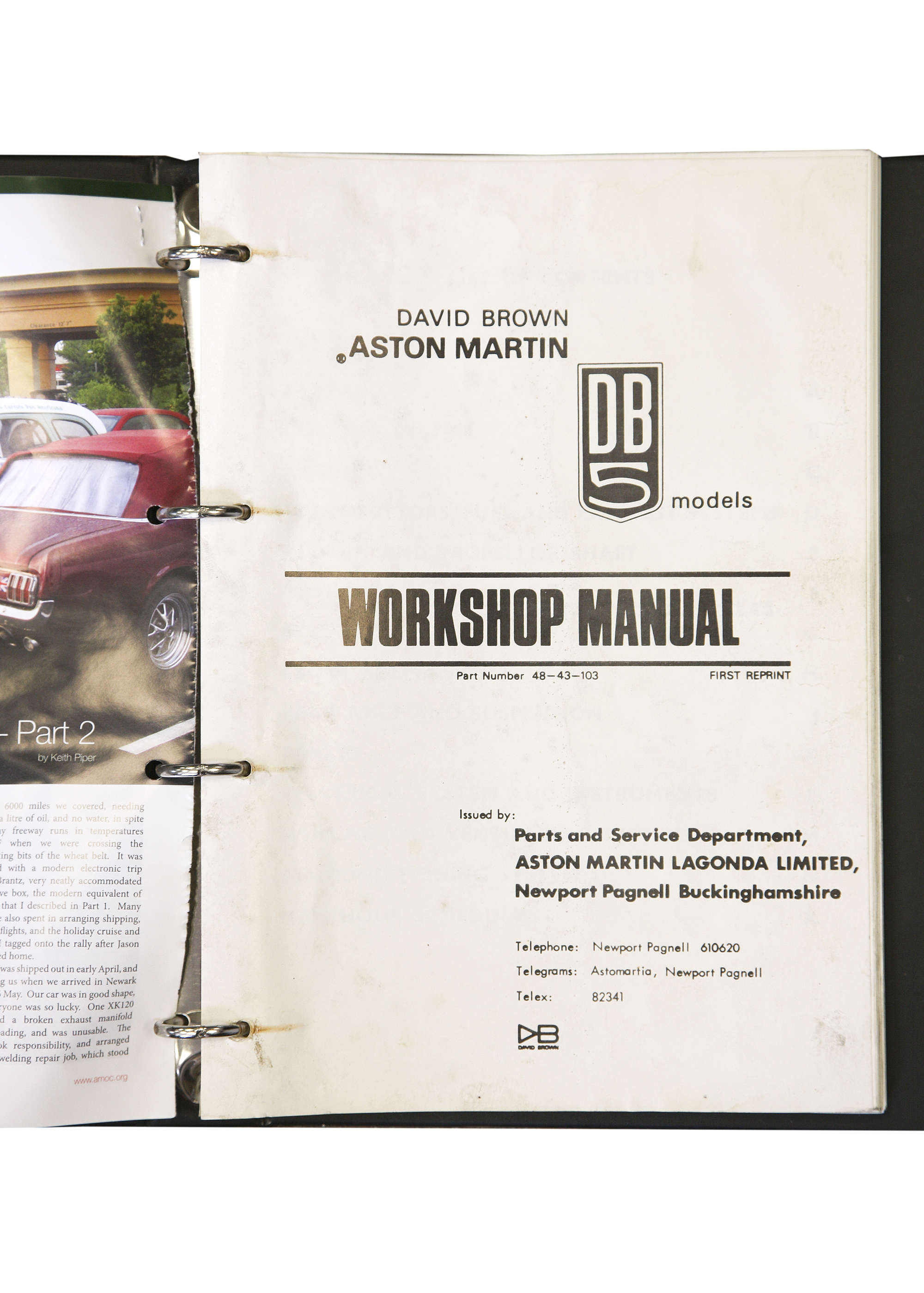 Aston Martin DB5 Parts Manual, Workshop Manual, Sales Brochu-Auction Lot