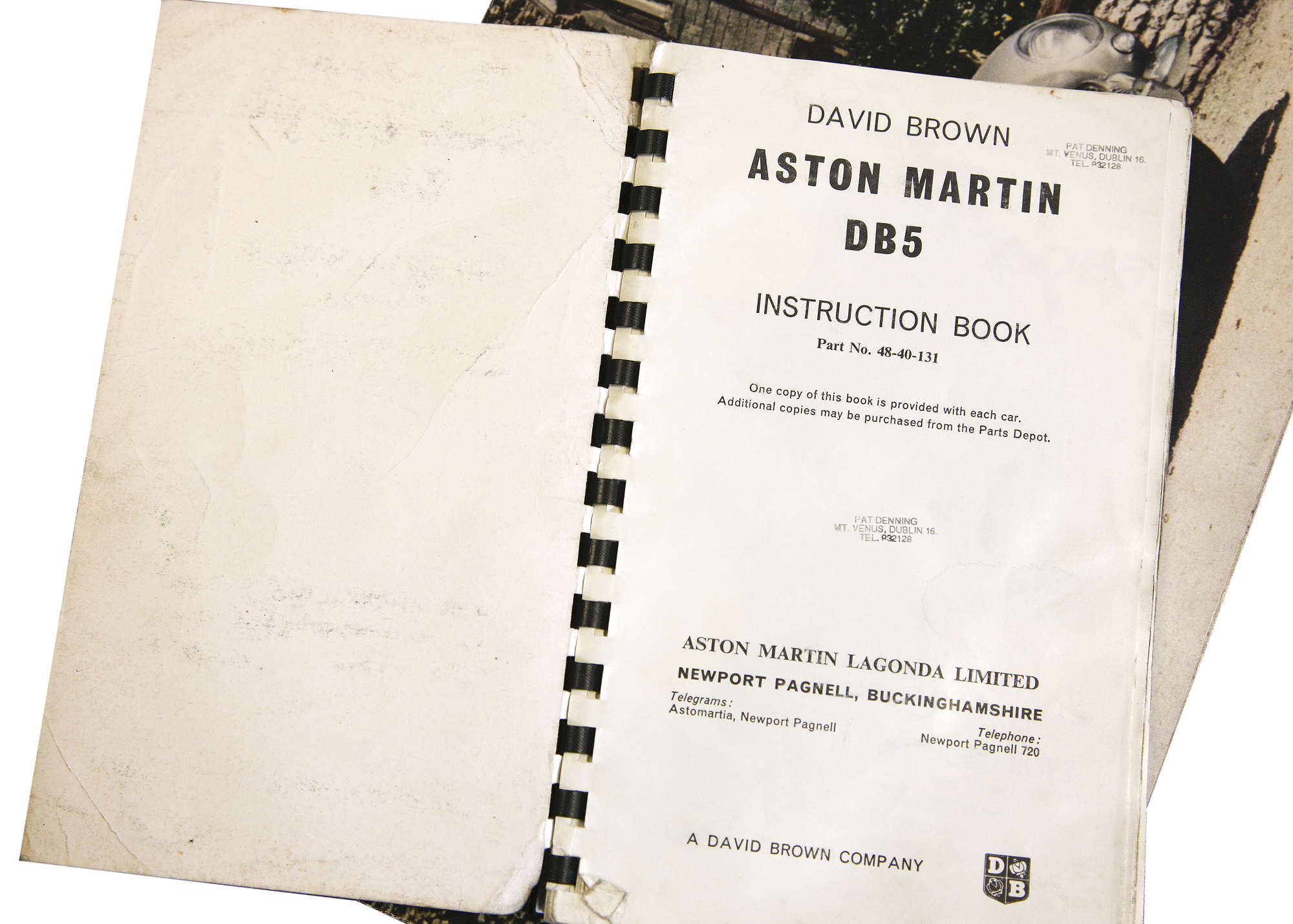 Aston Martin DB5 Parts Manual, Workshop Manual, Sales Brochu-Auction Lot