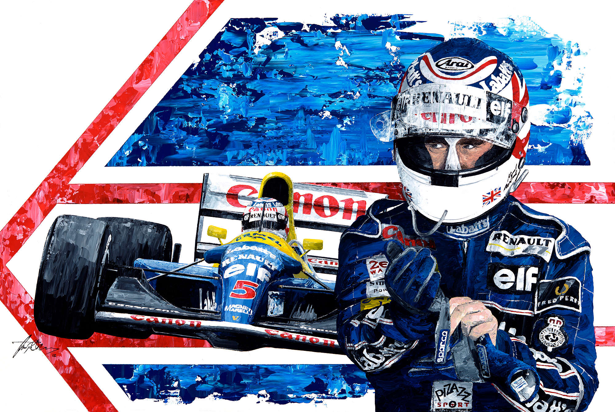  Nigel Mansell CBE. Framed Original Painting-Auction Lot