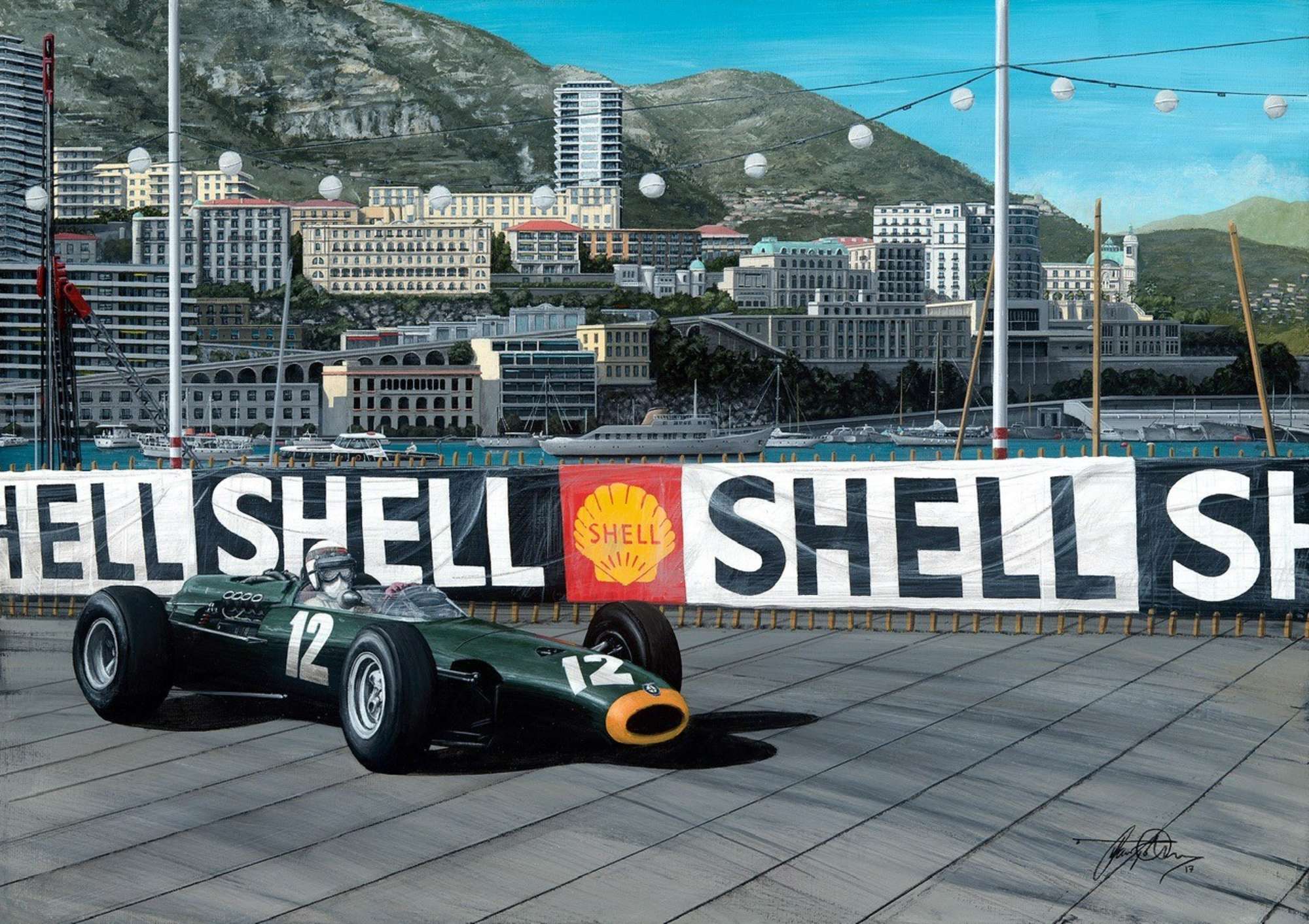 Sir Jackie Stewart OBE.  Artist-signed giclee print.-Auction Lot