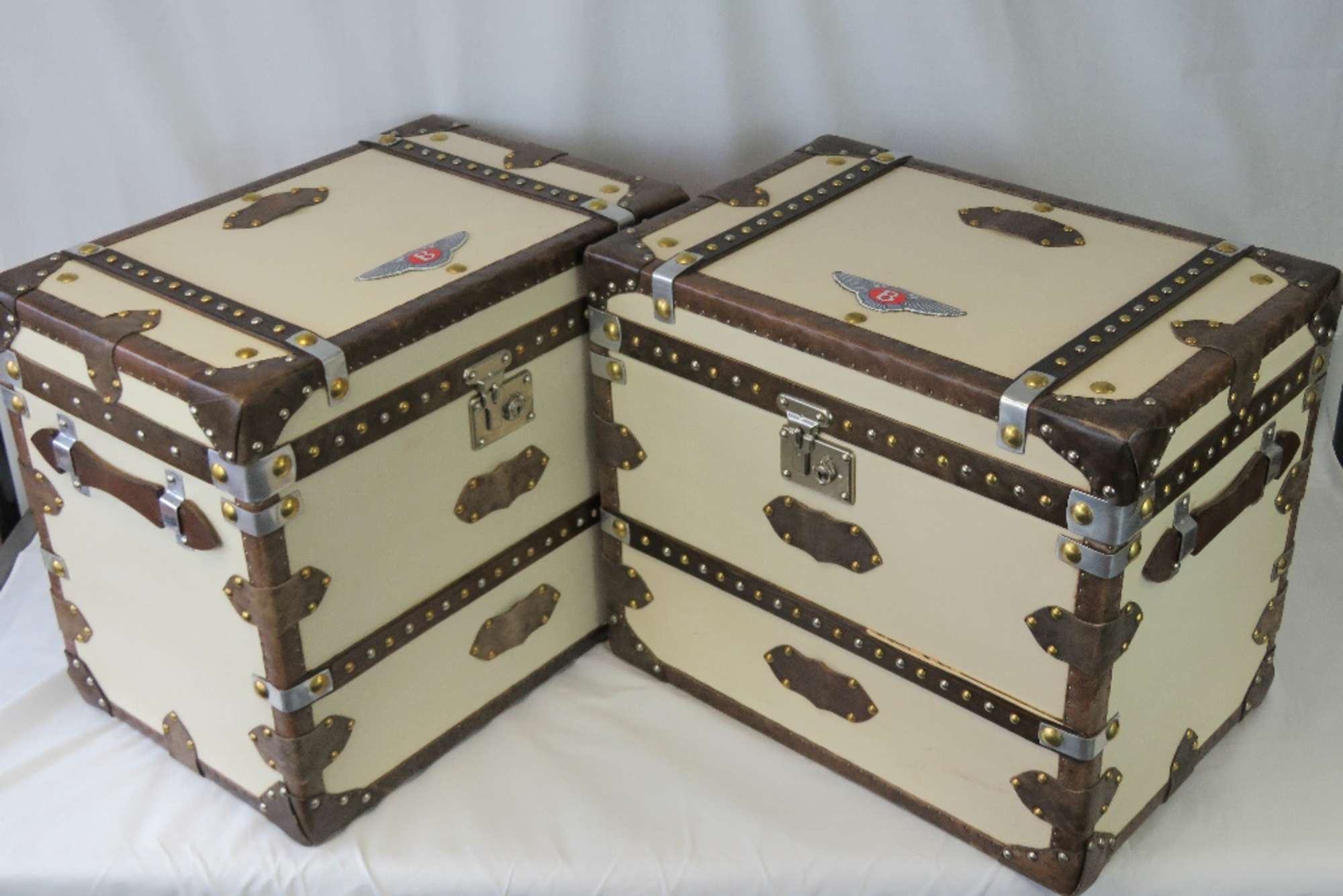 Pair of Cream Leather Bentley Trunks-Sold