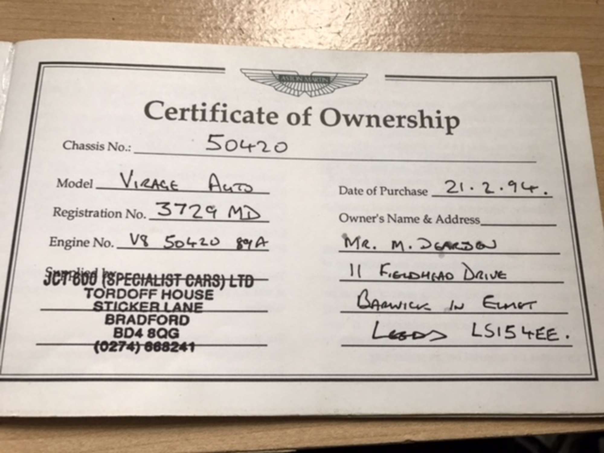 1994 Aston Martin Virage -Sold