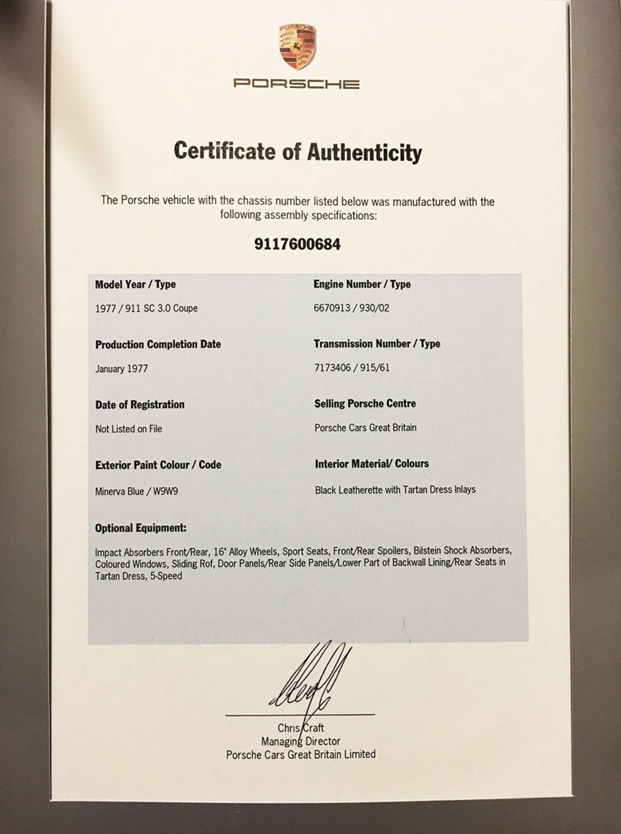 1977 Porsche 911 3.0 Carrera 'Sport' CoupÃ©-Auction Lot