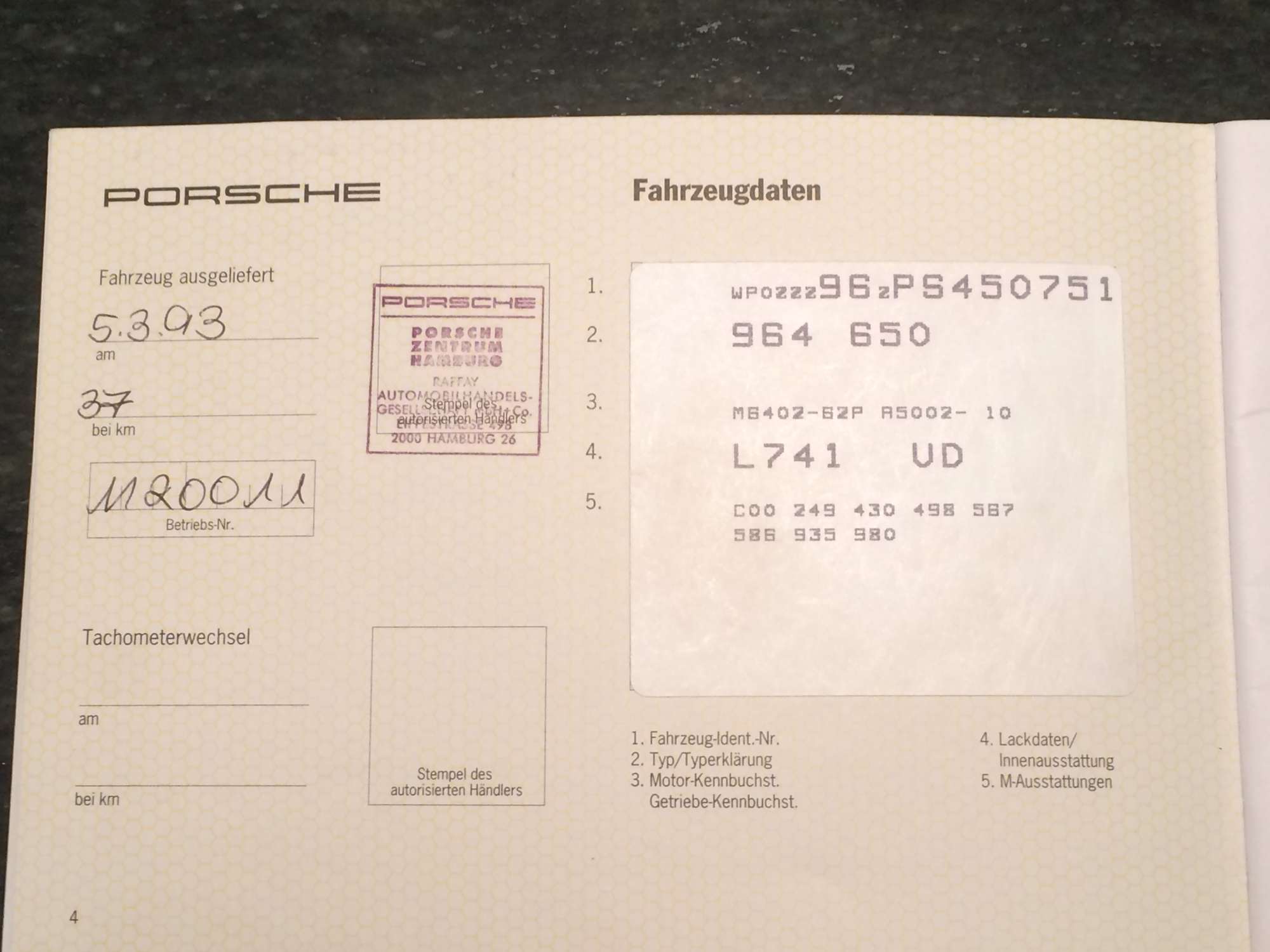 1993 Porsche 911 (964)  Carrera 2 Factory Turbo-Body Cabriol-Sold