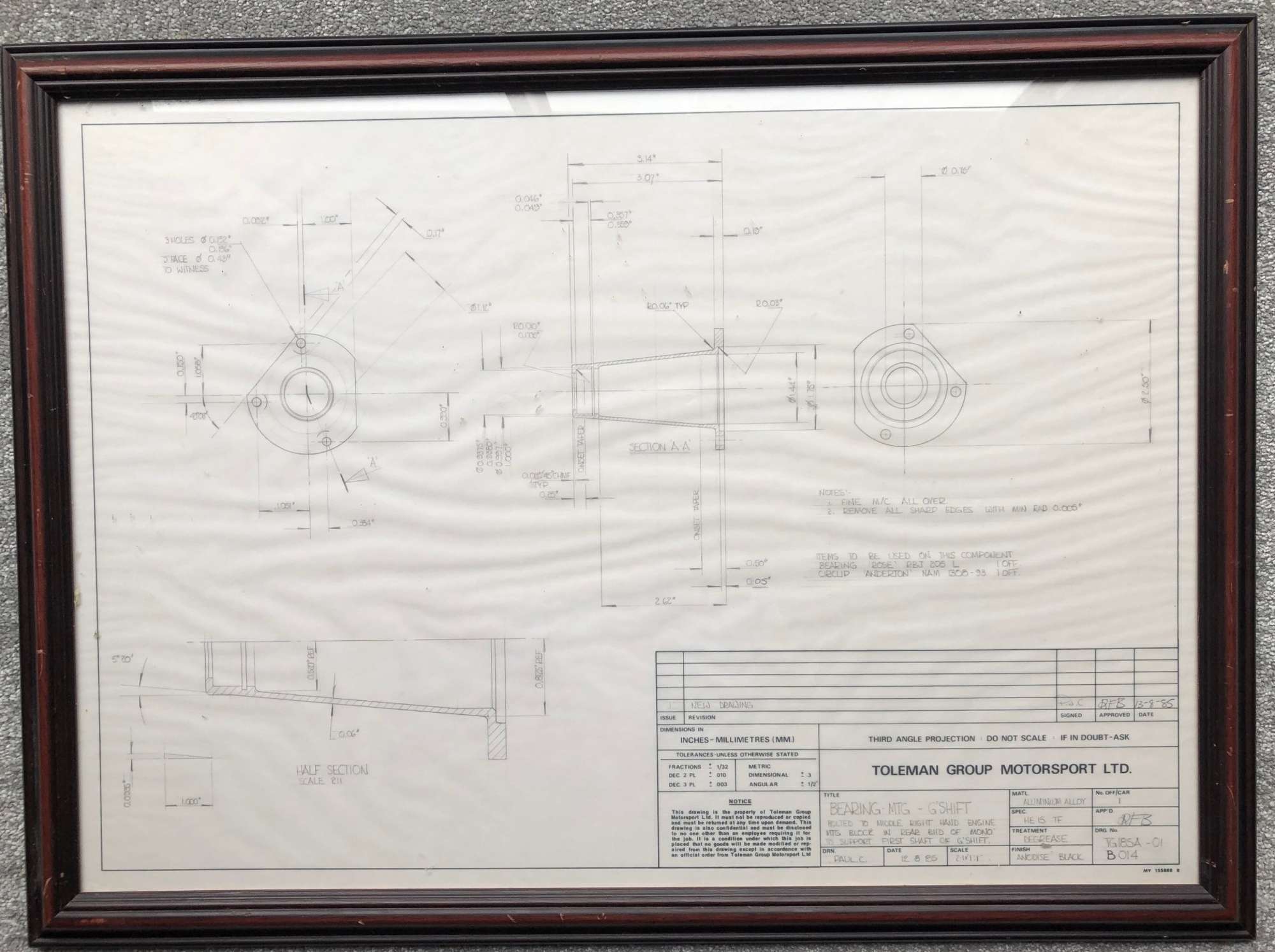 Toleman F1 Framed engineering drawing-Sold