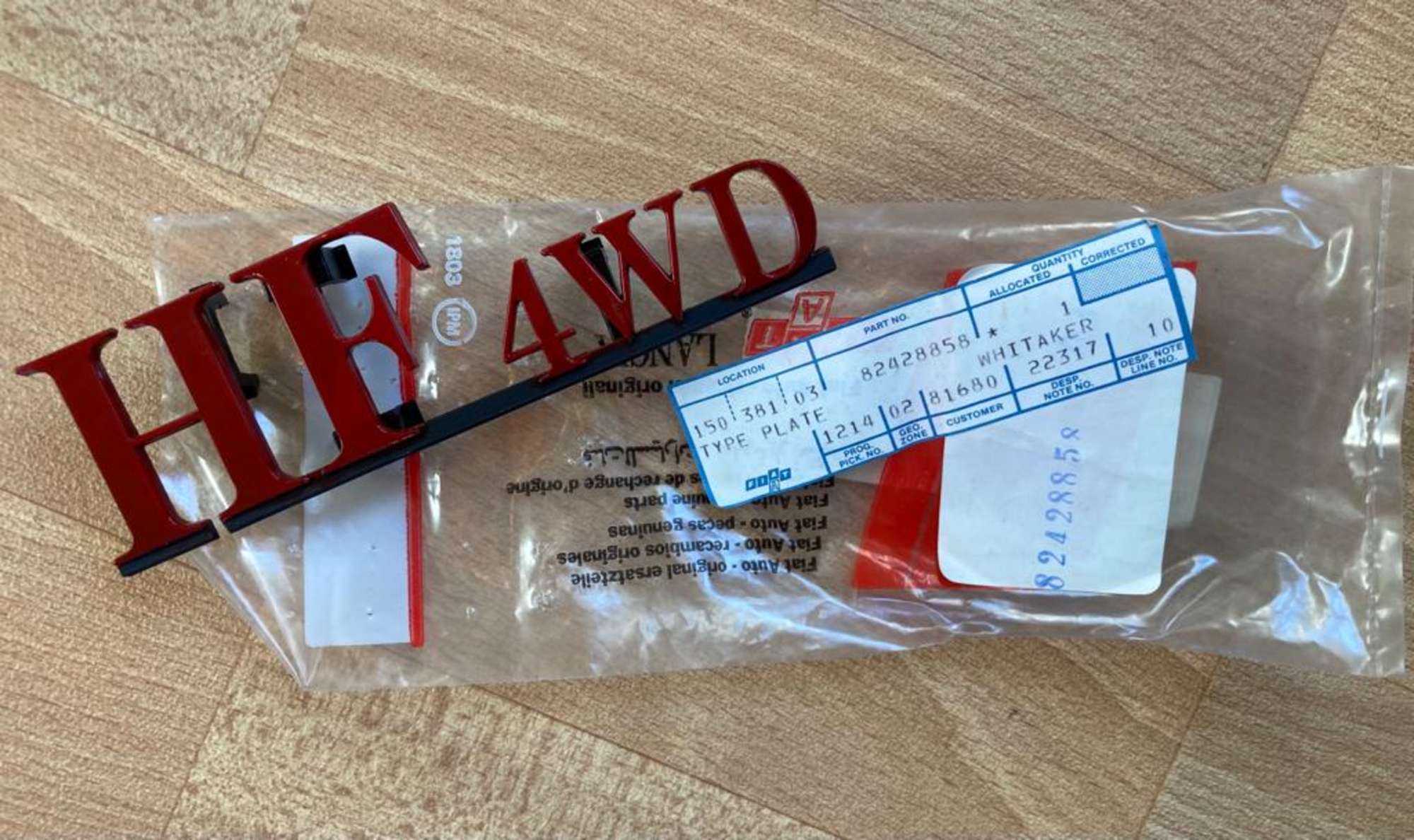 Genuine Lancia HF 4-wheel drive type plate-Sold