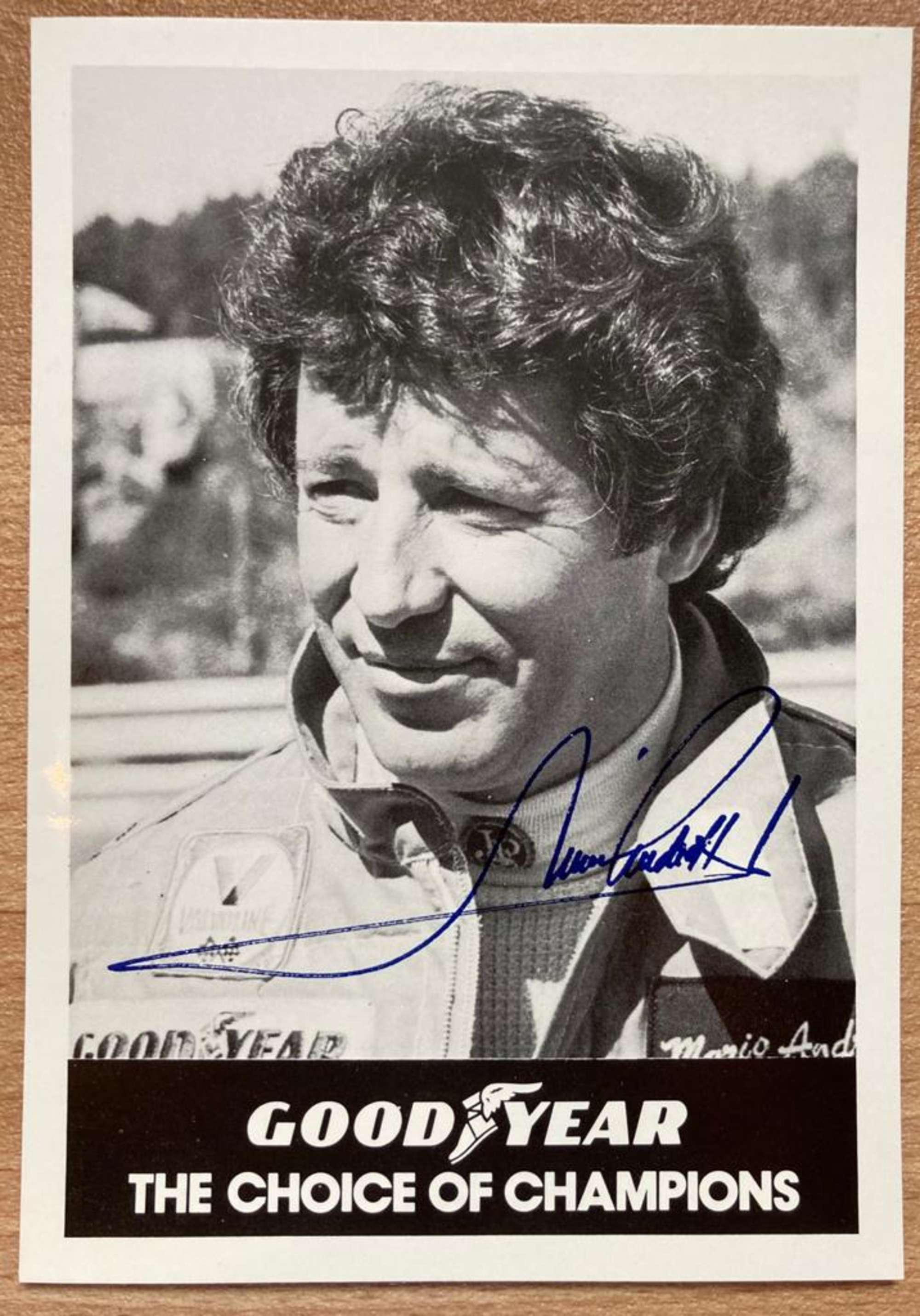 Goodyear postcard signed by Mario Andretti -Sold