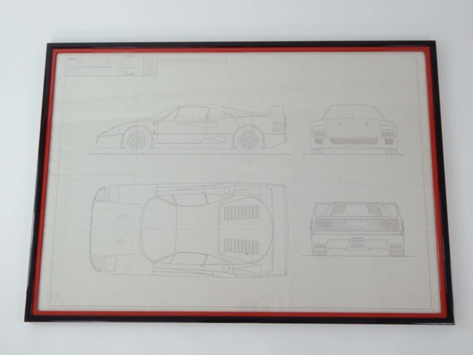 1987-92 Ferrari F40 Factory Blueprint Framed-Auction Lot