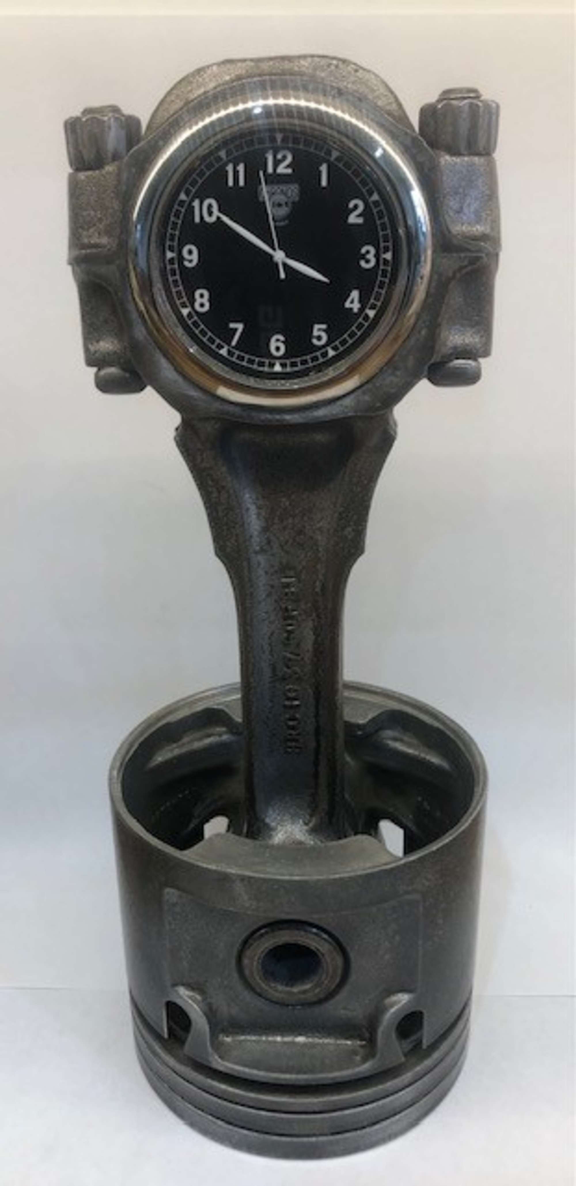 A piston clock desk piece formed from a Land Rover V8 piston-Sold