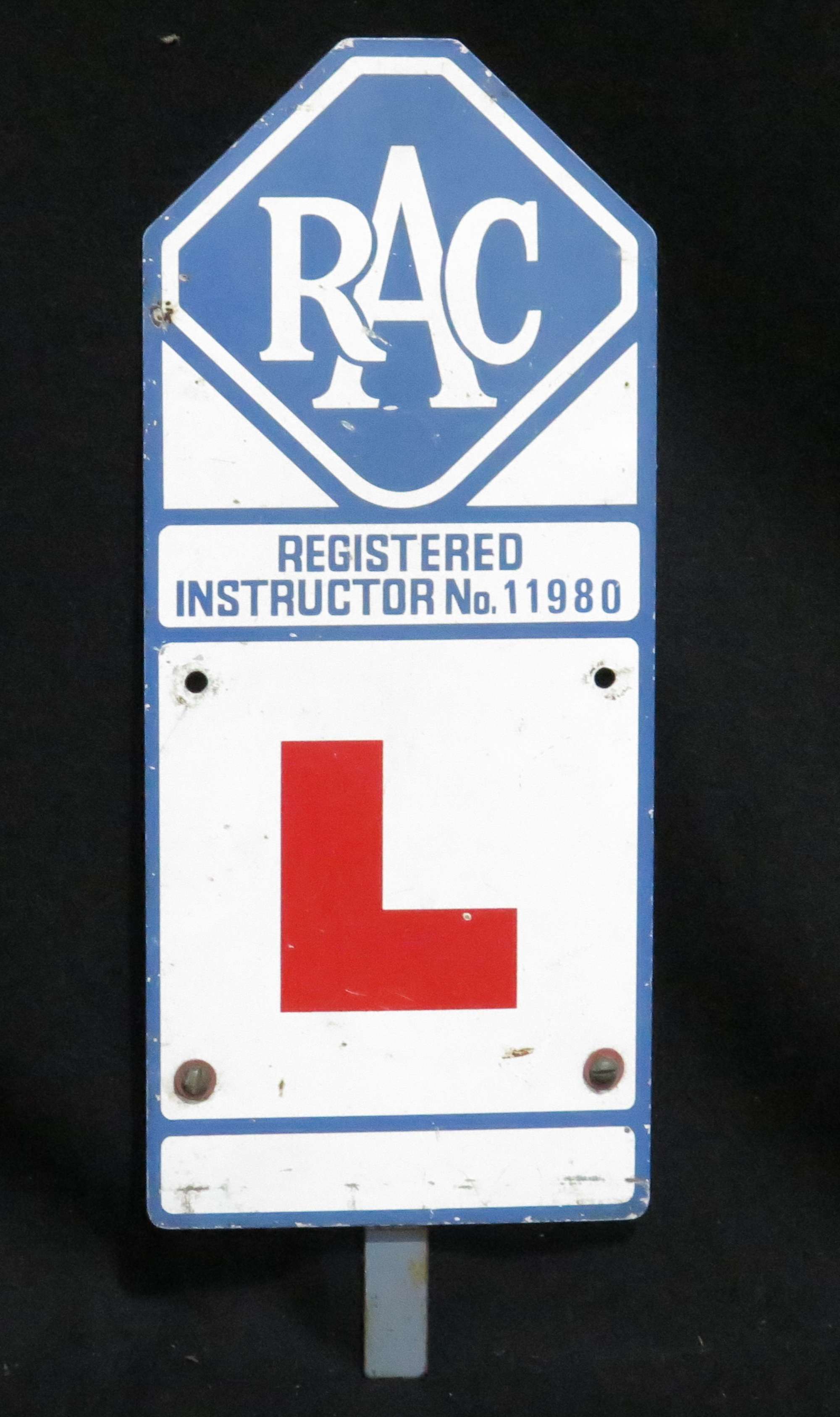 Original RAC Registered Instructor No 11980 Enamelled Steel -Sold