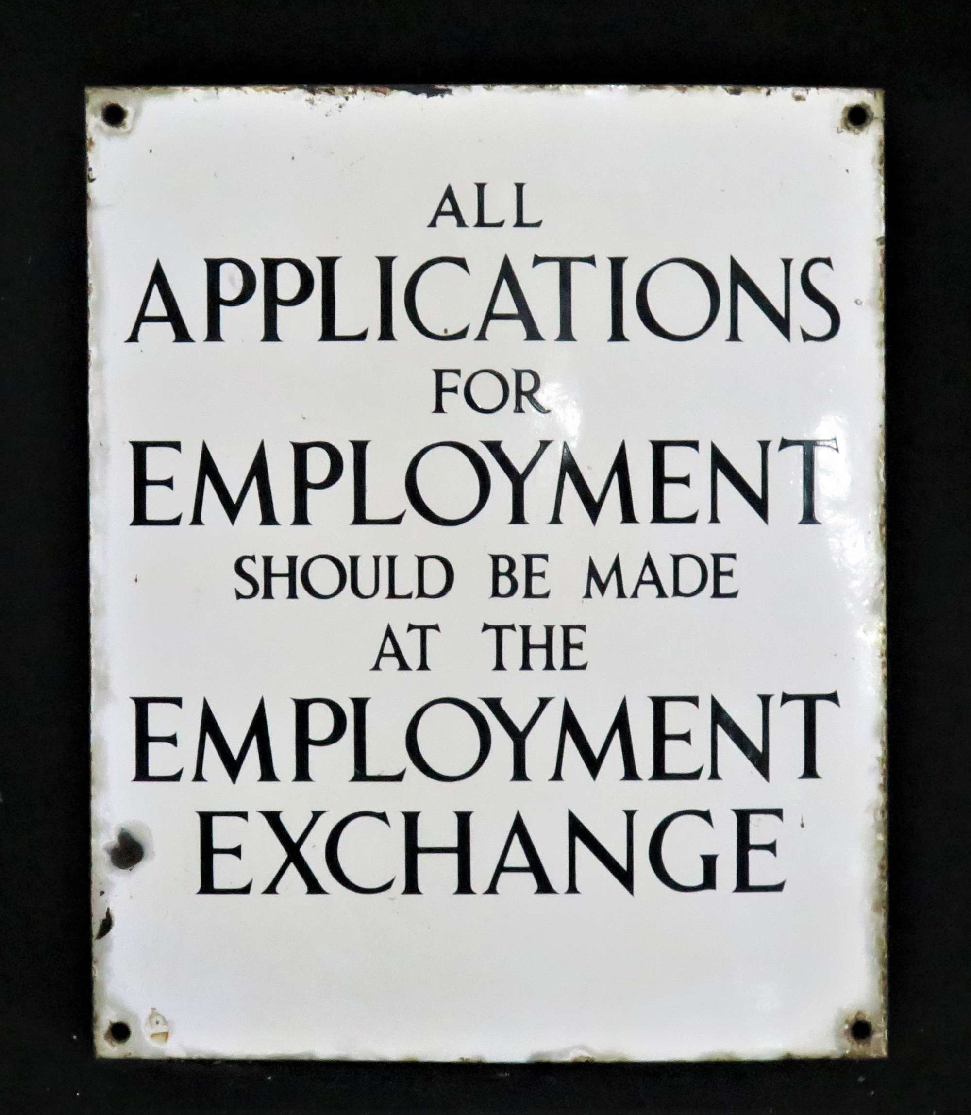 Original Employment Exchange Enamelled Steel Sign-Sold