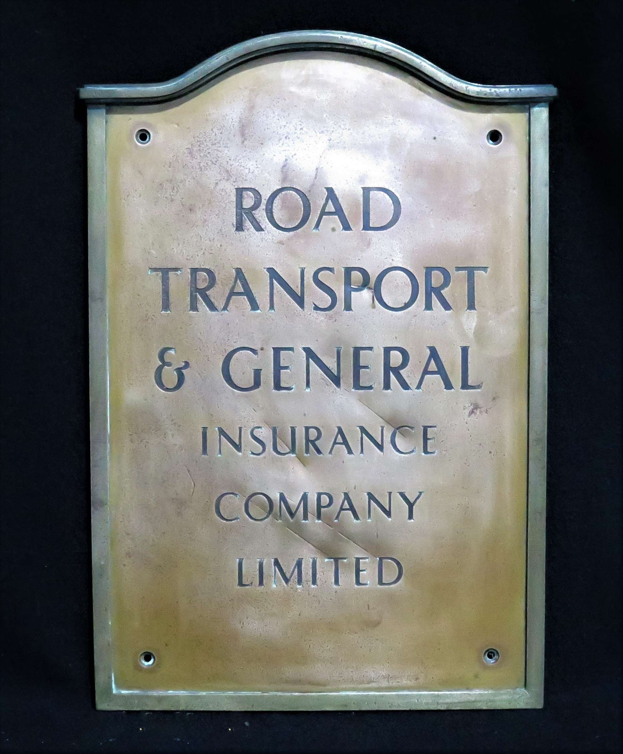 Original Road Transport Insurance Solid Brass Sign-Sold