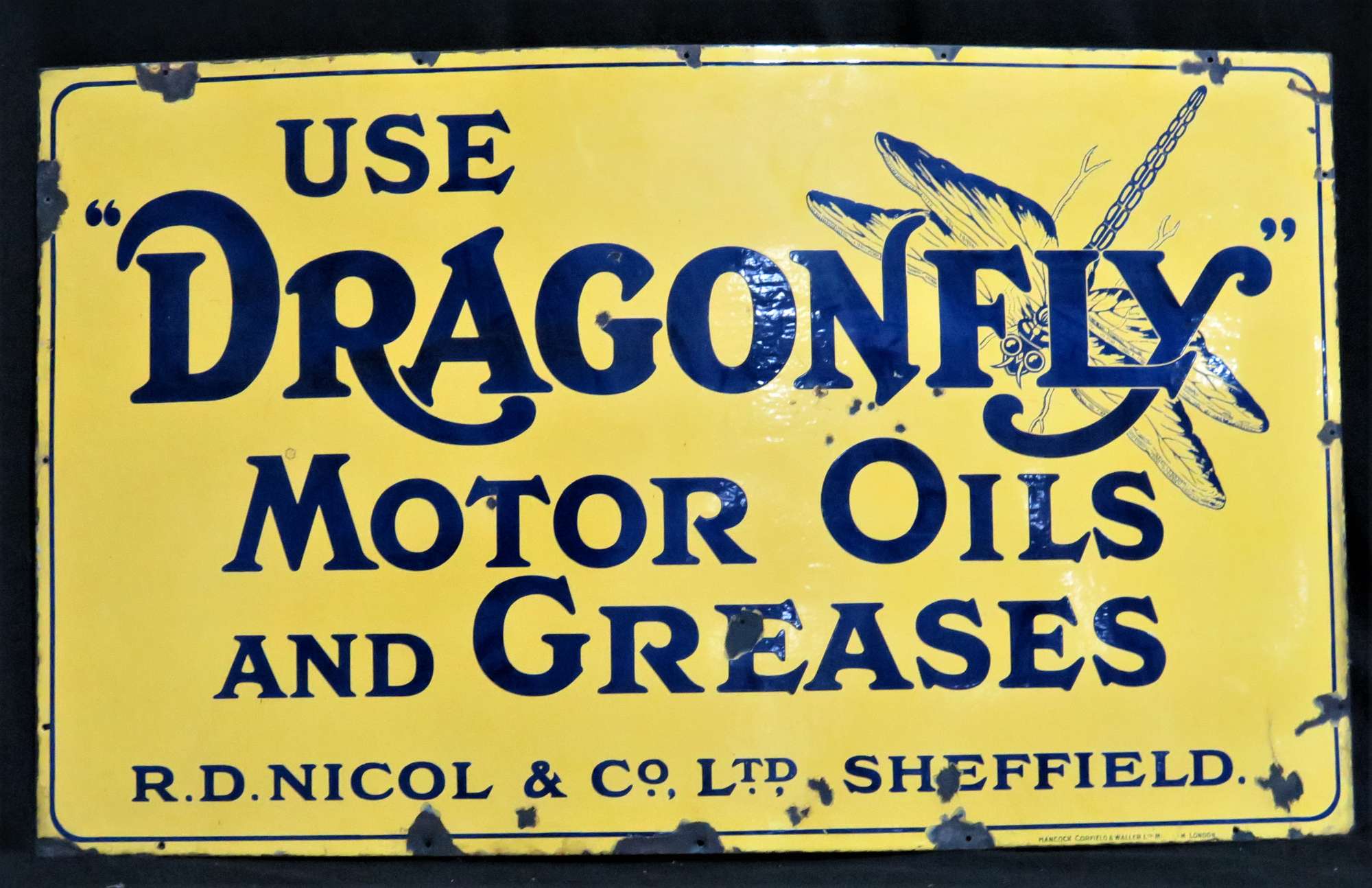 Original and Rare Dragonfly Motor Oils Enamelled Steel Sign-Sold