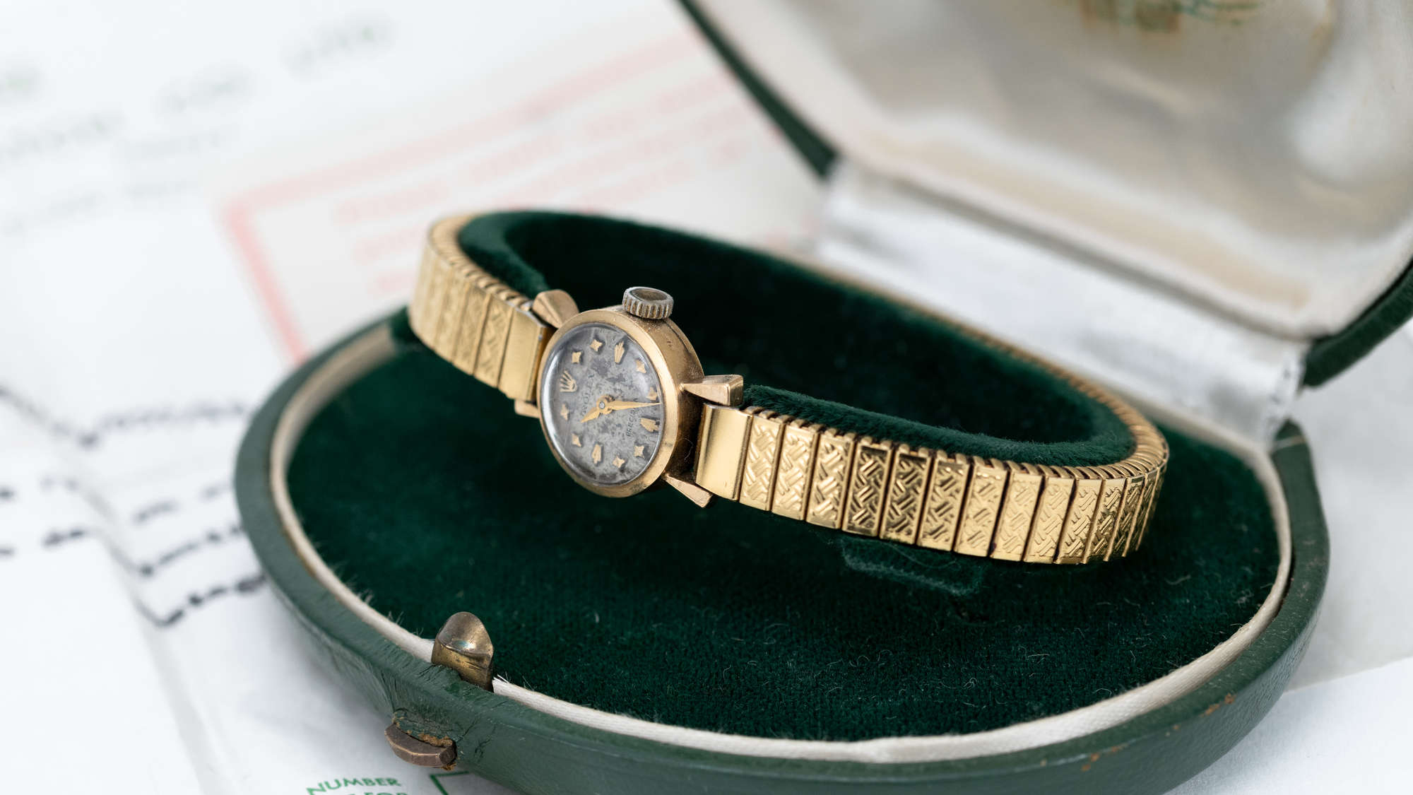 Rolex 9ct yellow gold with original box and Rolex factory se-Sold