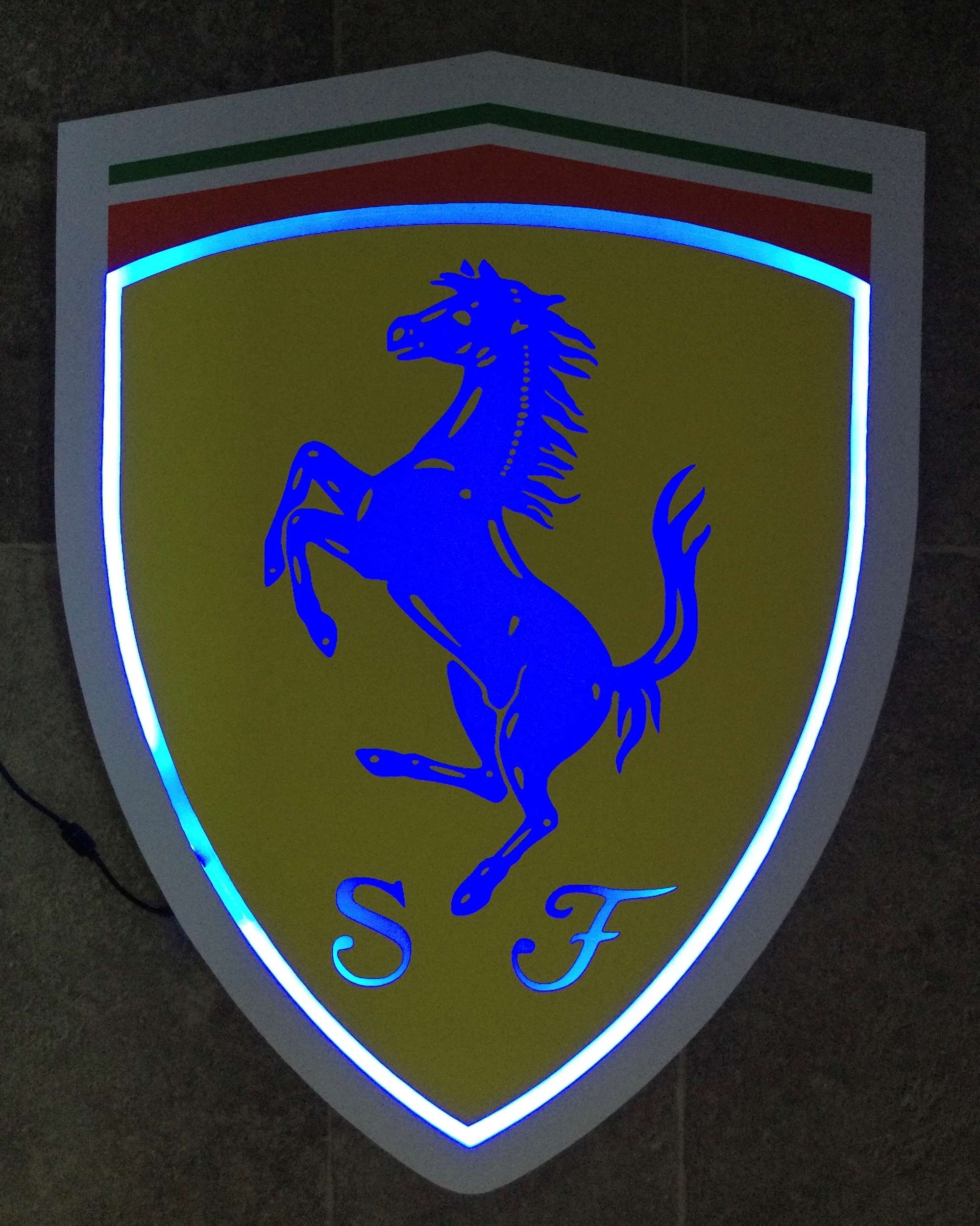 A Contemporary Illuminated Multi-Coloured LED Ferrari-Themed-Sold