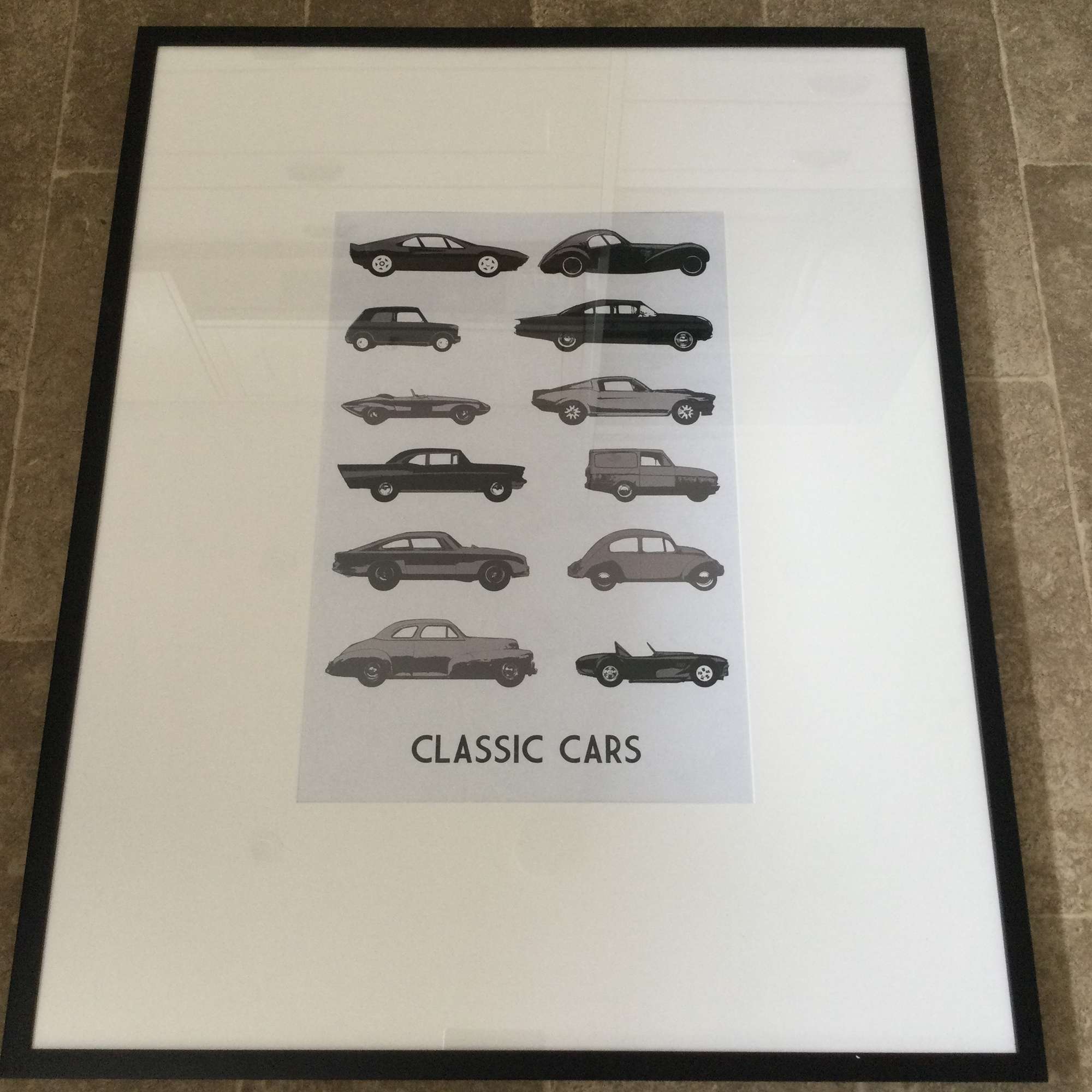 A Fine Monochromatic Framed ‘Classic Cars’ Art Print.-Auction Lot