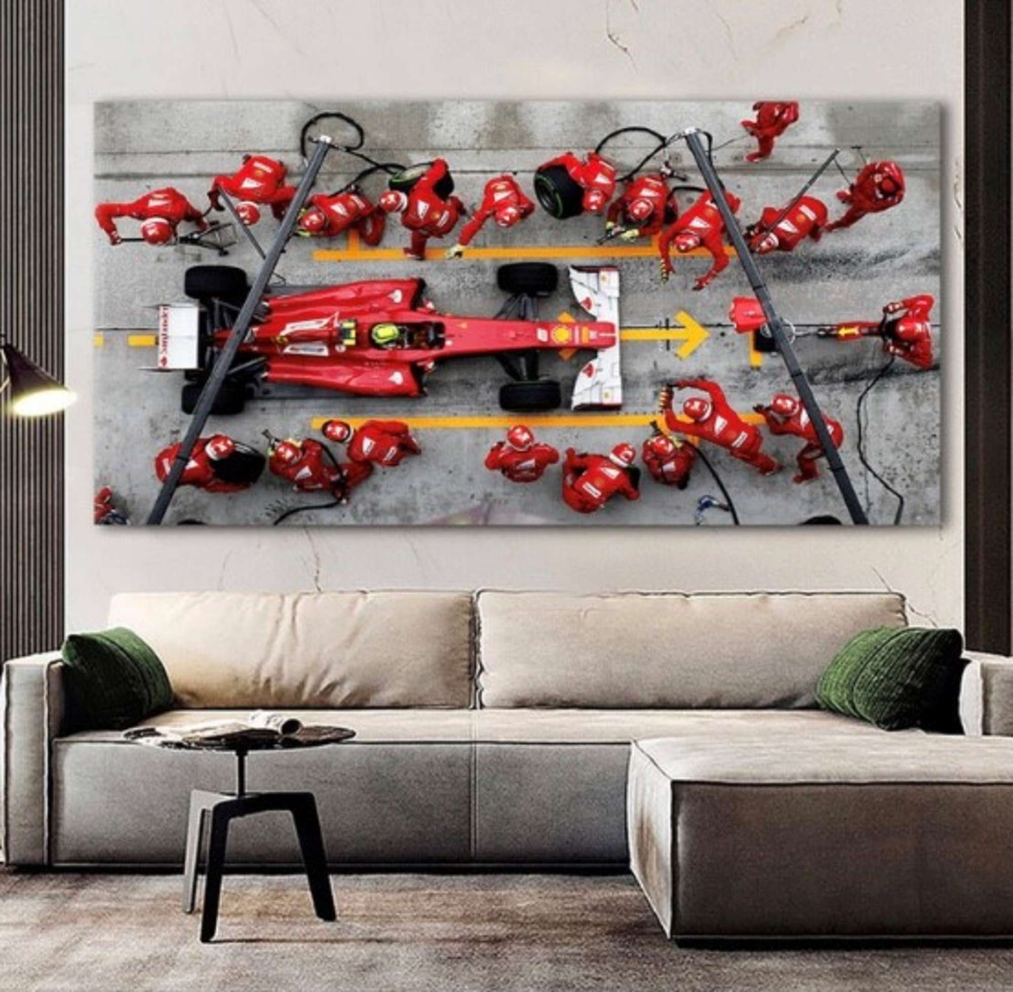 A large and impressive stretch canvas 'Ferrari Pitstop' -Sold