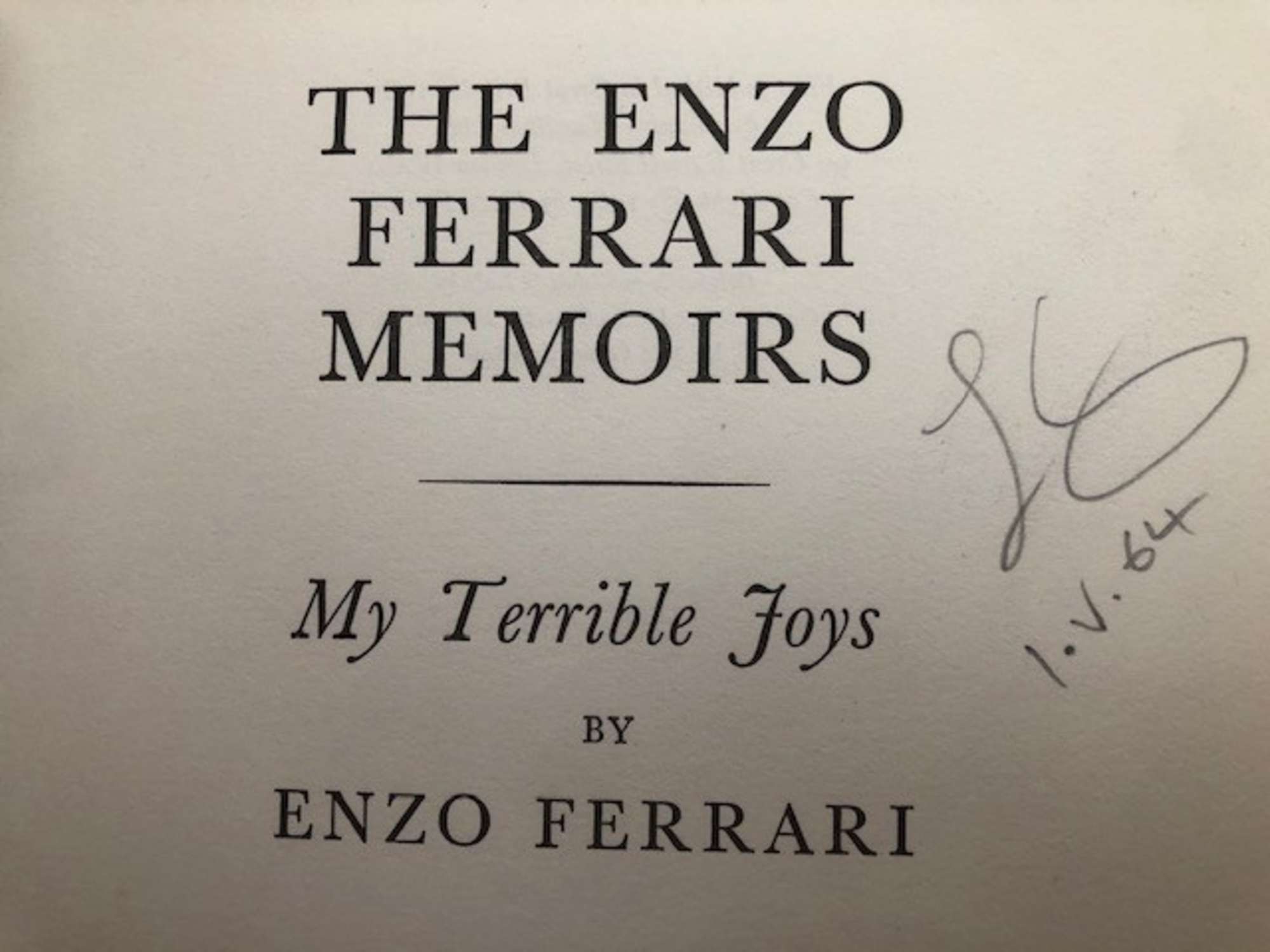 Book; 'My Terrible Joys.' The Enzo Ferrari Memoirs. -Sold