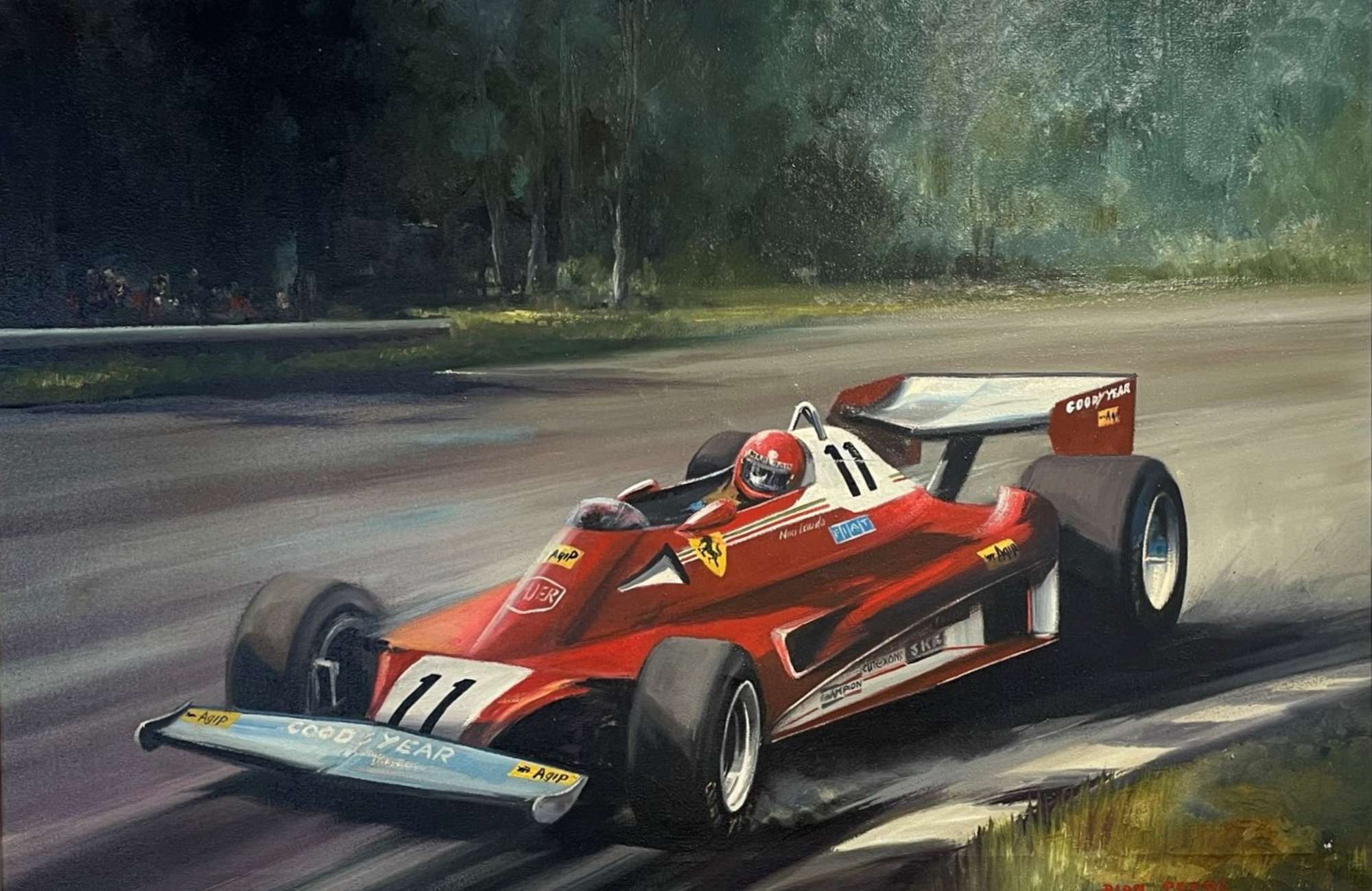 Dion Pears original of Niki Lauda in the Ferrari 312-Sold